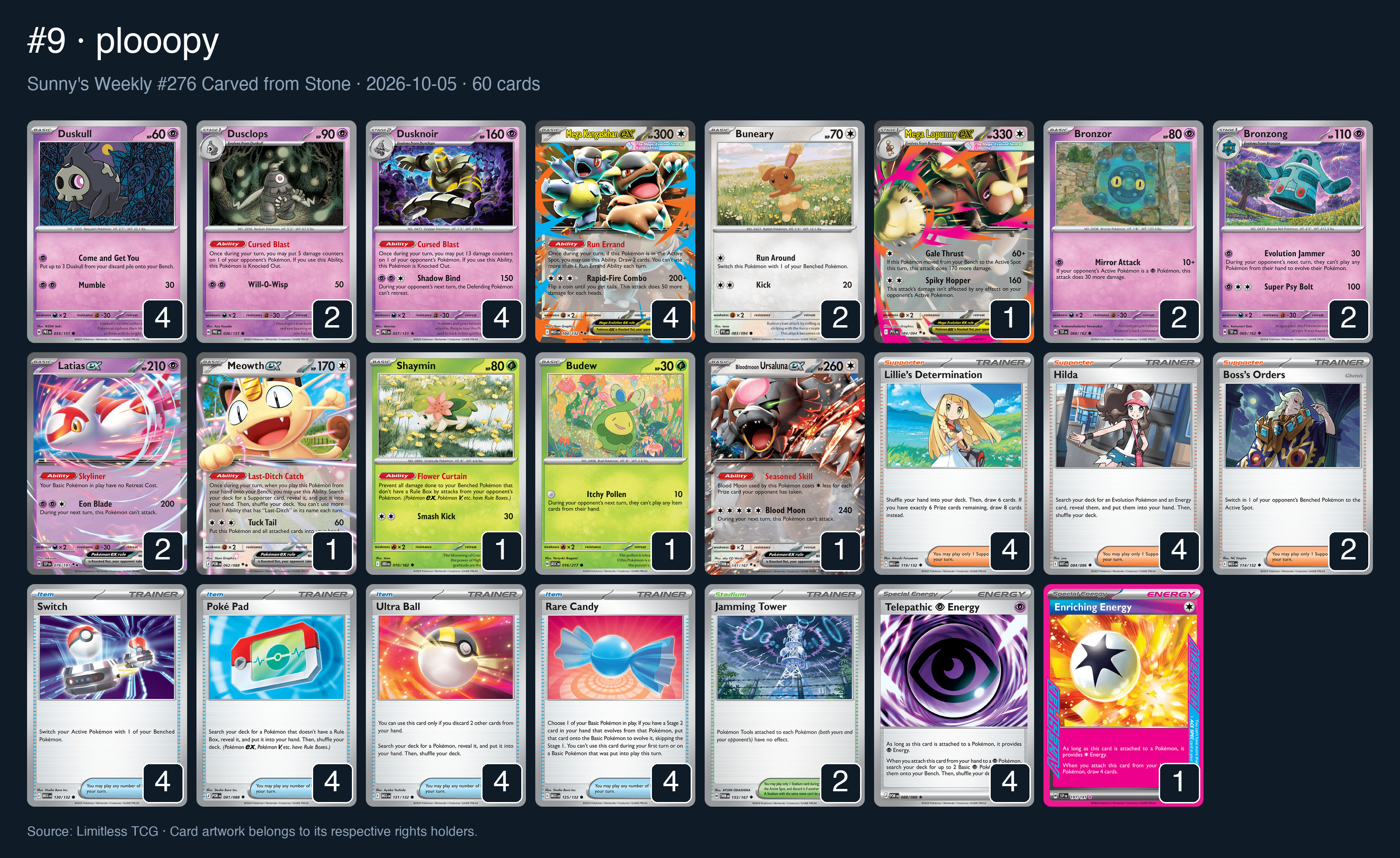 Complete 60-card deck list for rank 9, plooopy