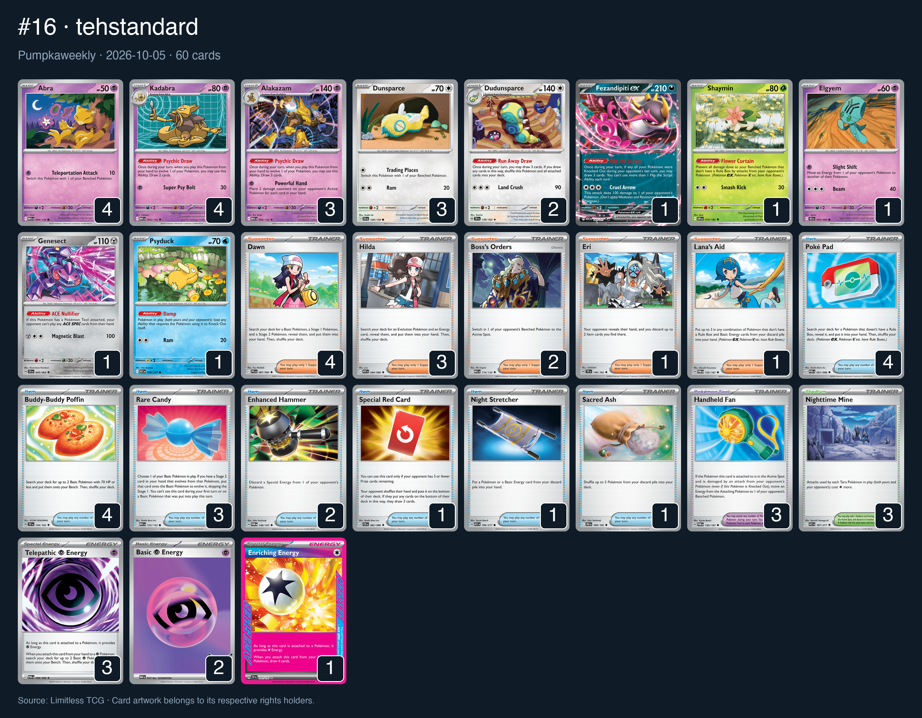Complete 60-card deck list for rank 16, tehstandard