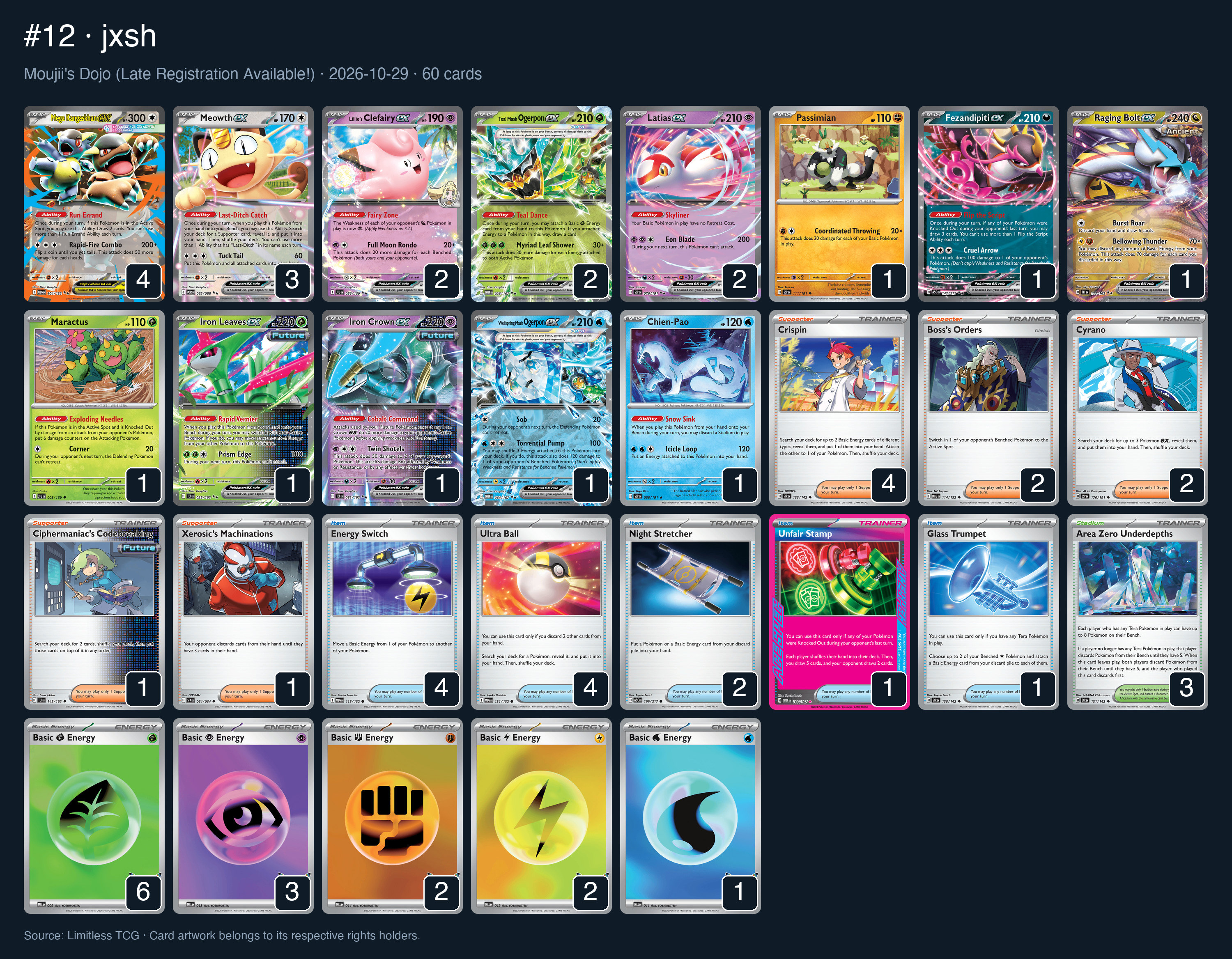 Complete 60-card deck list for rank 12, jxsh