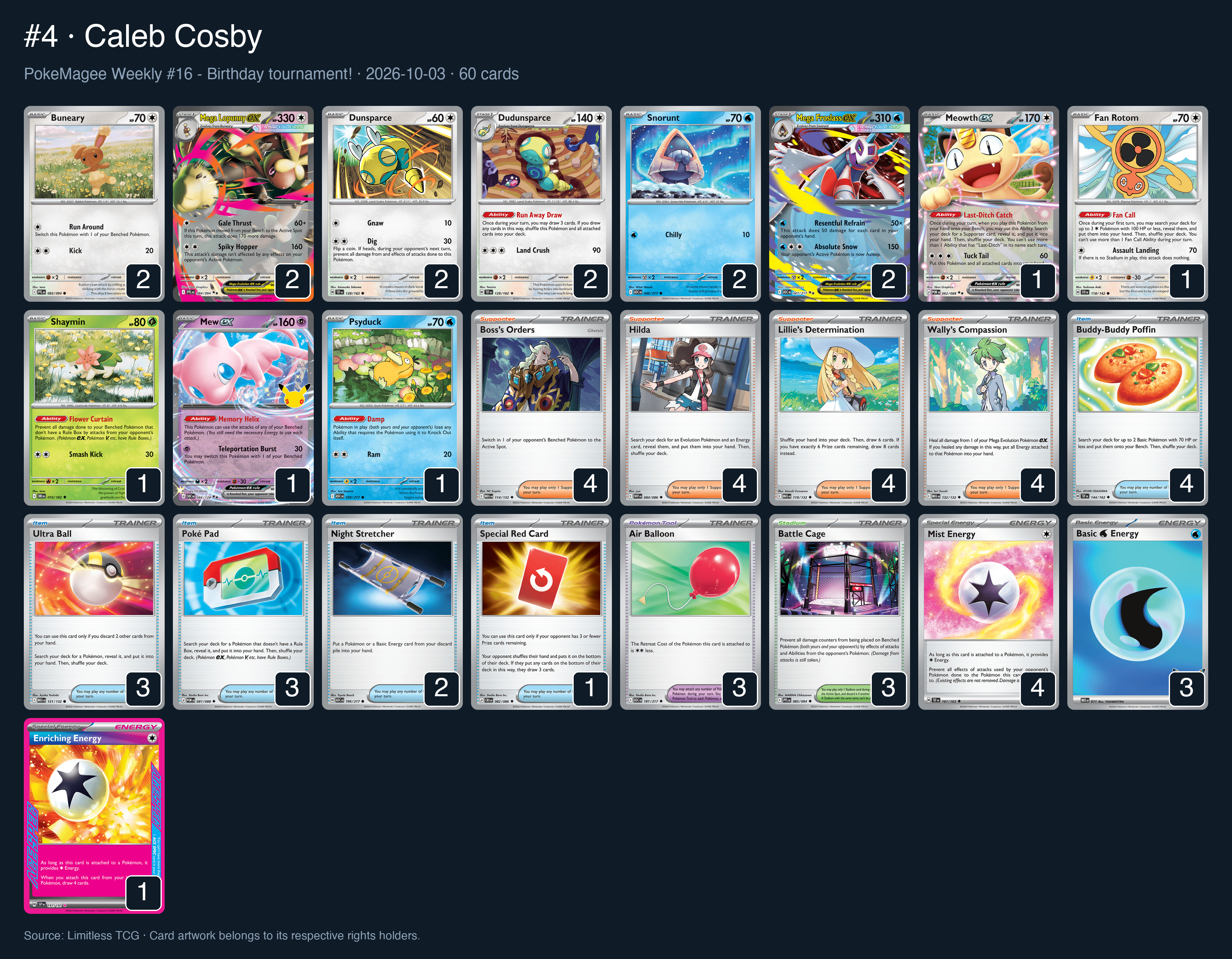 Complete 60-card deck list for rank 4, Caleb Cosby