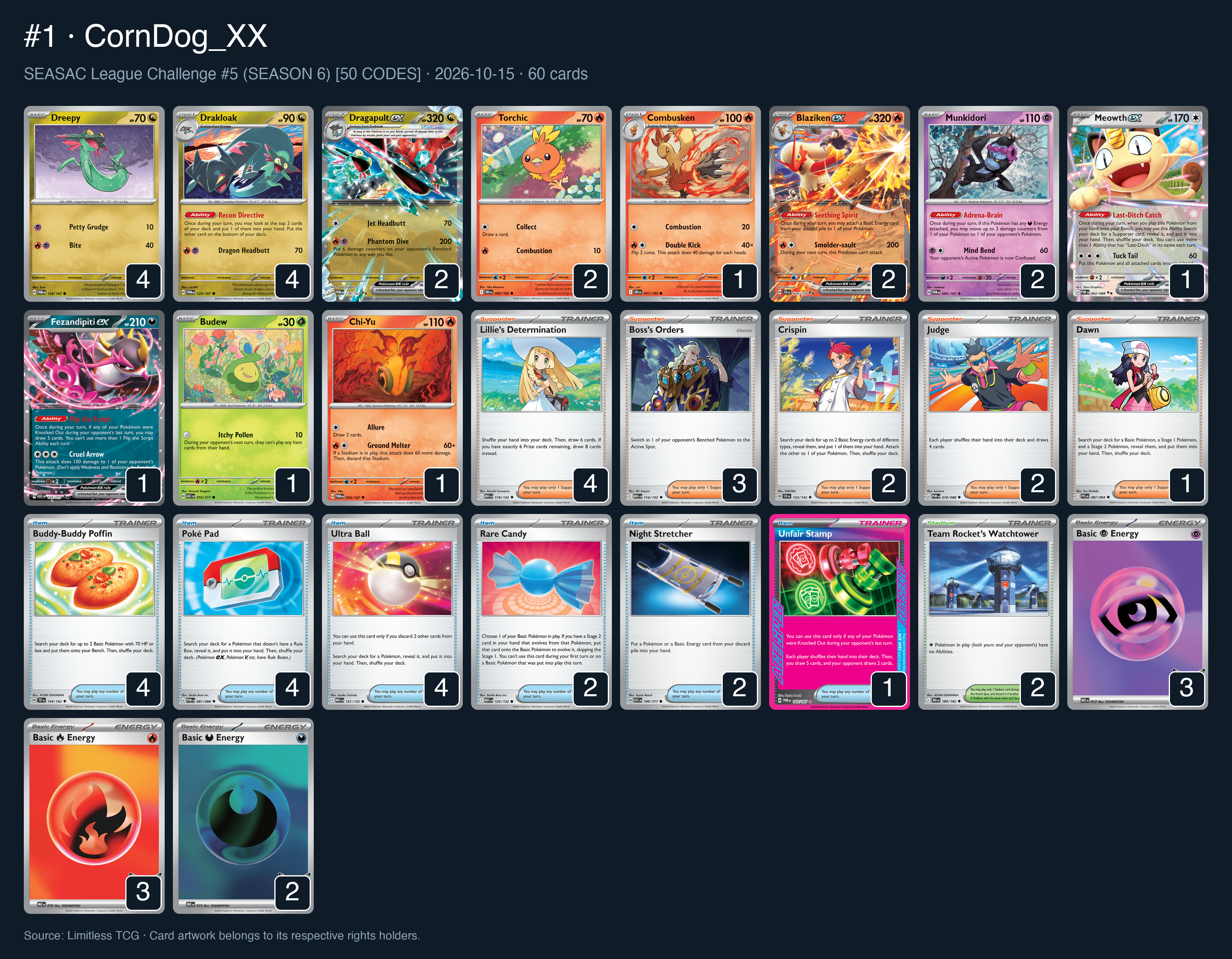Complete 60-card deck list for rank 1, CornDog_XX