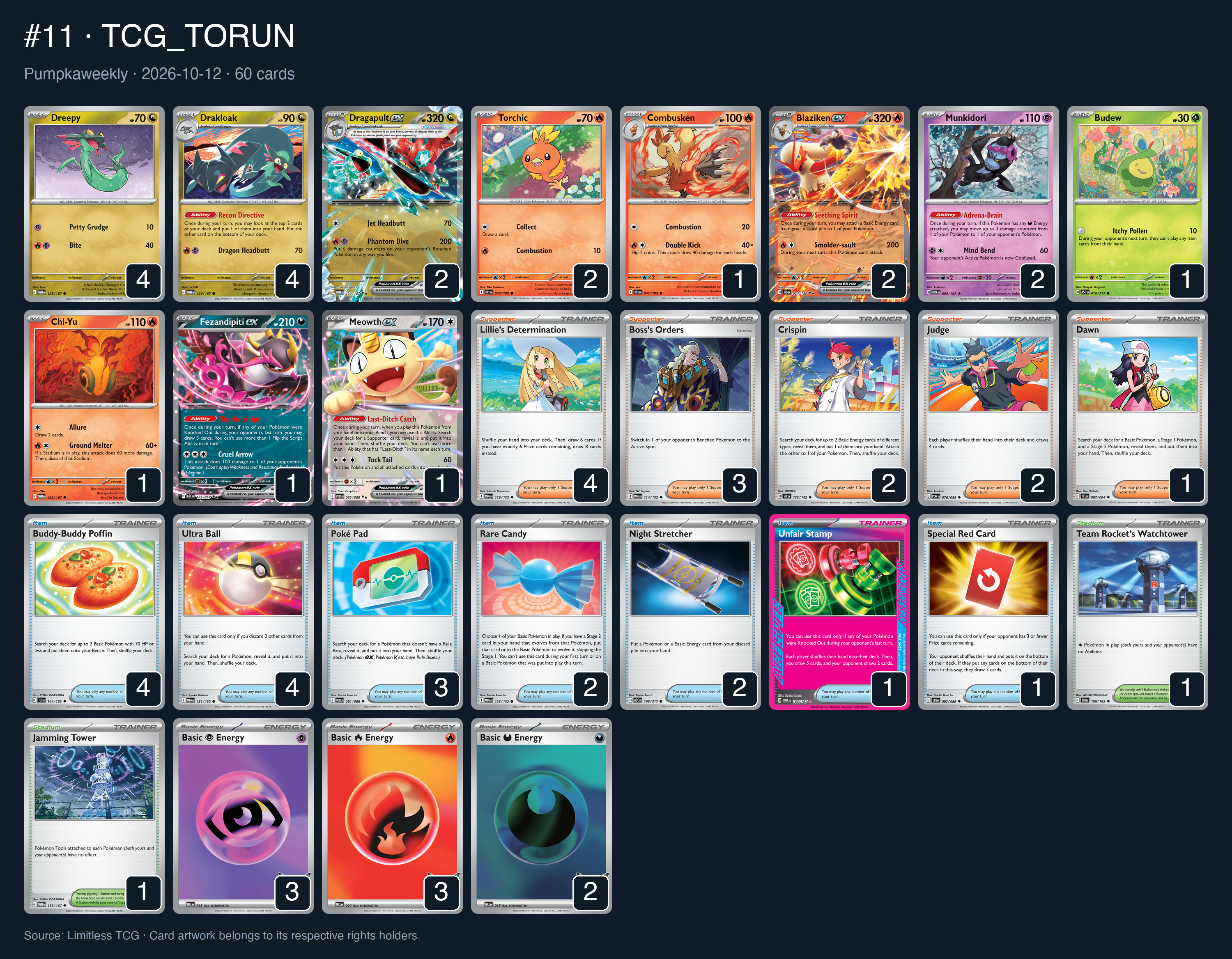 Complete 60-card deck list for rank 11, TCG_TORUN