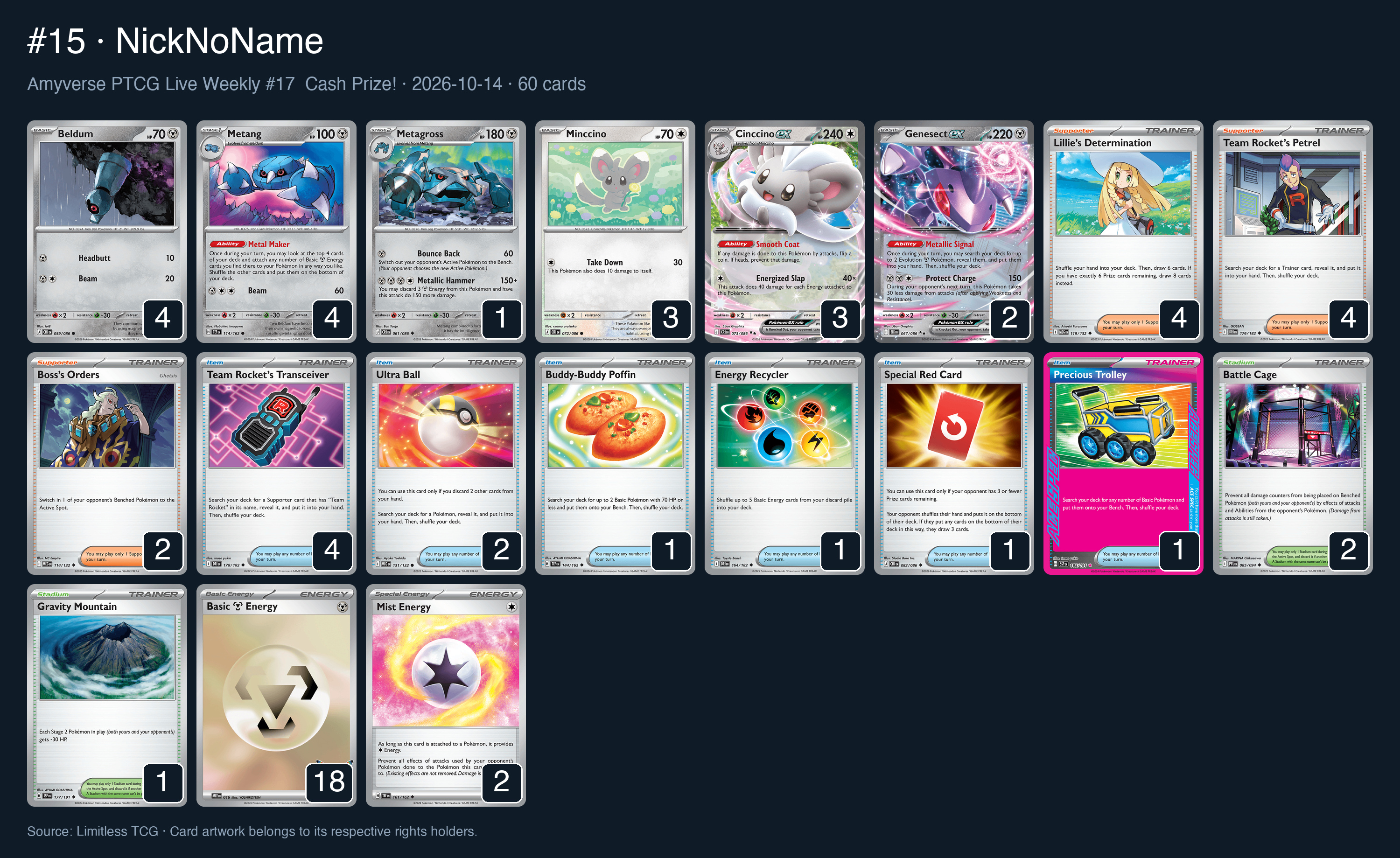 Complete 60-card deck list for rank 15, NickNoName