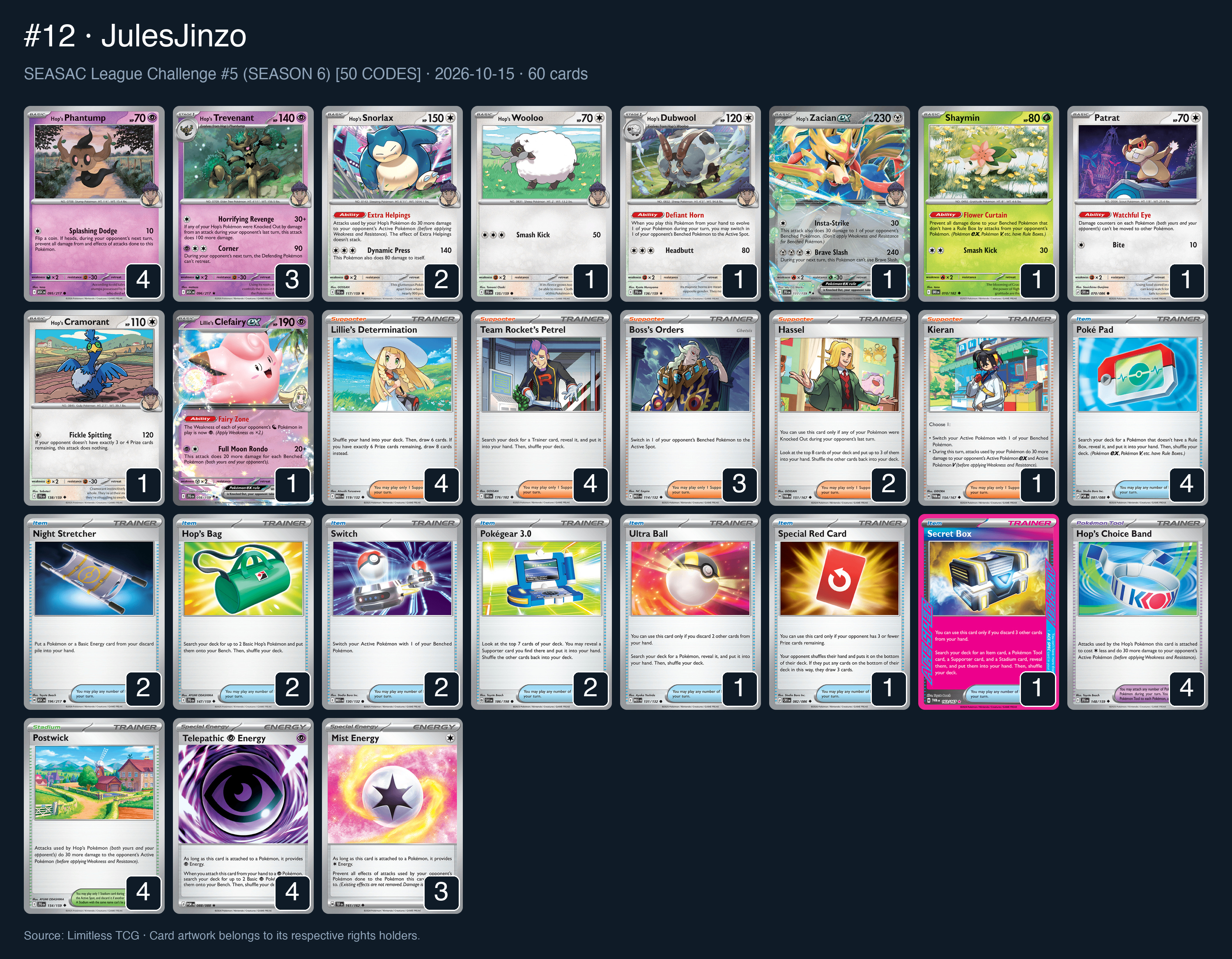 Complete 60-card deck list for rank 12, JulesJinzo