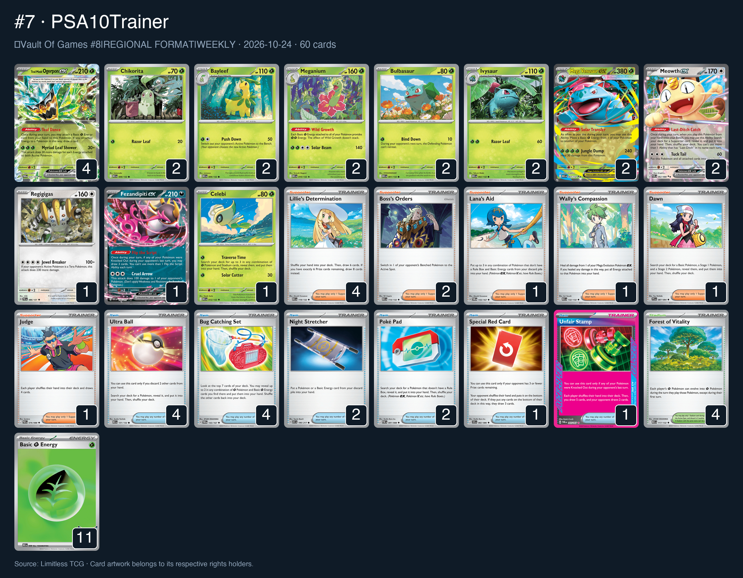 Complete 60-card deck list for rank 7, PSA10Trainer