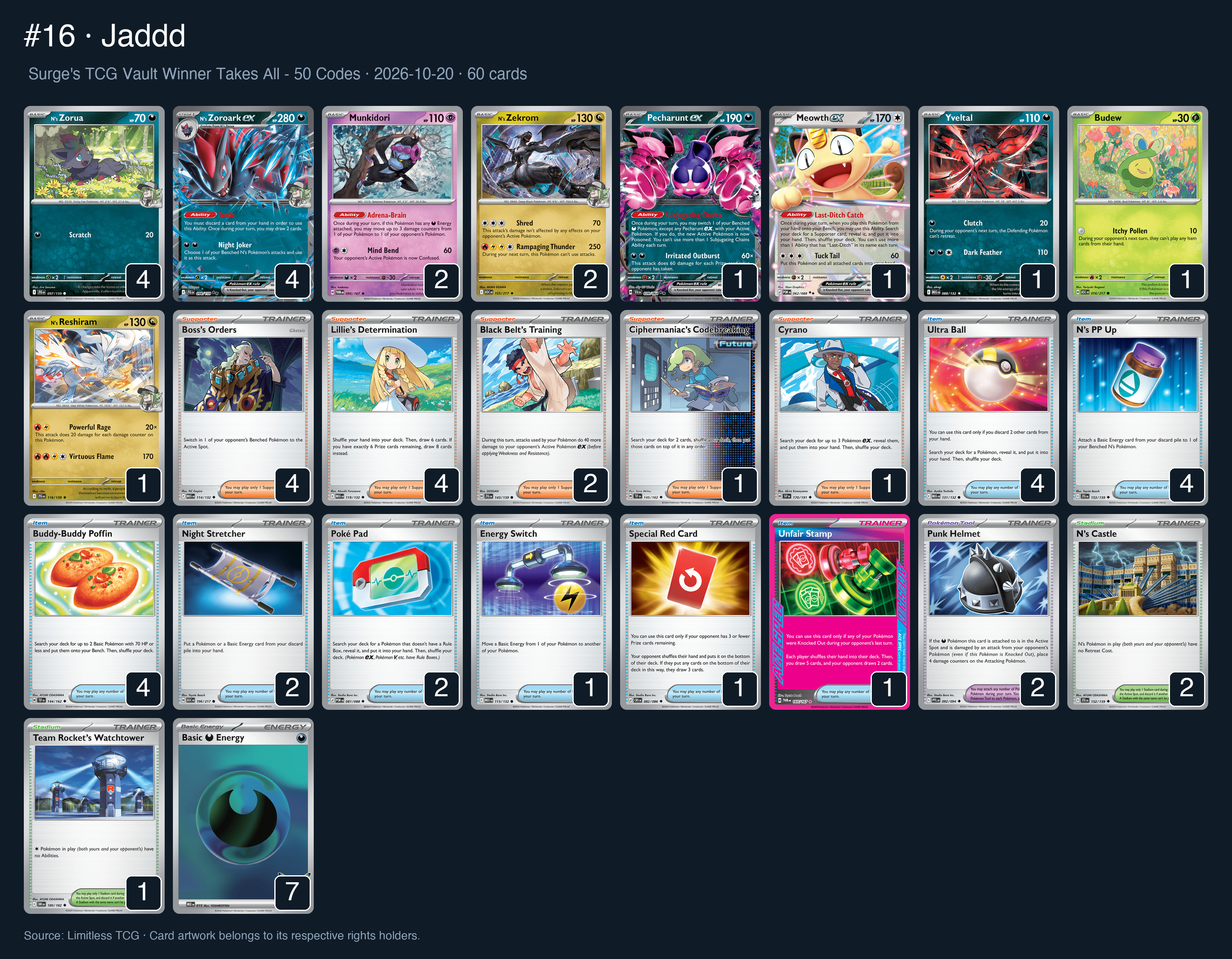 Complete 60-card deck list for rank 16, Jaddd