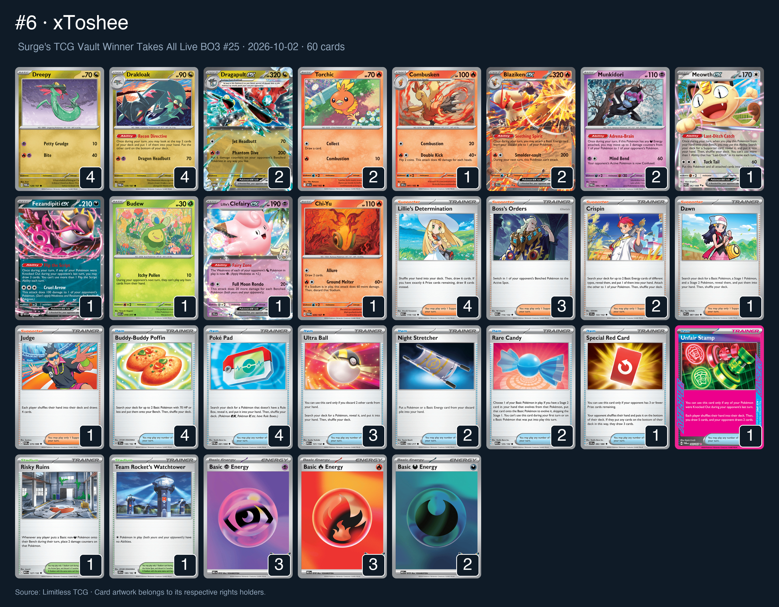 Complete 60-card deck list for rank 6, xToshee