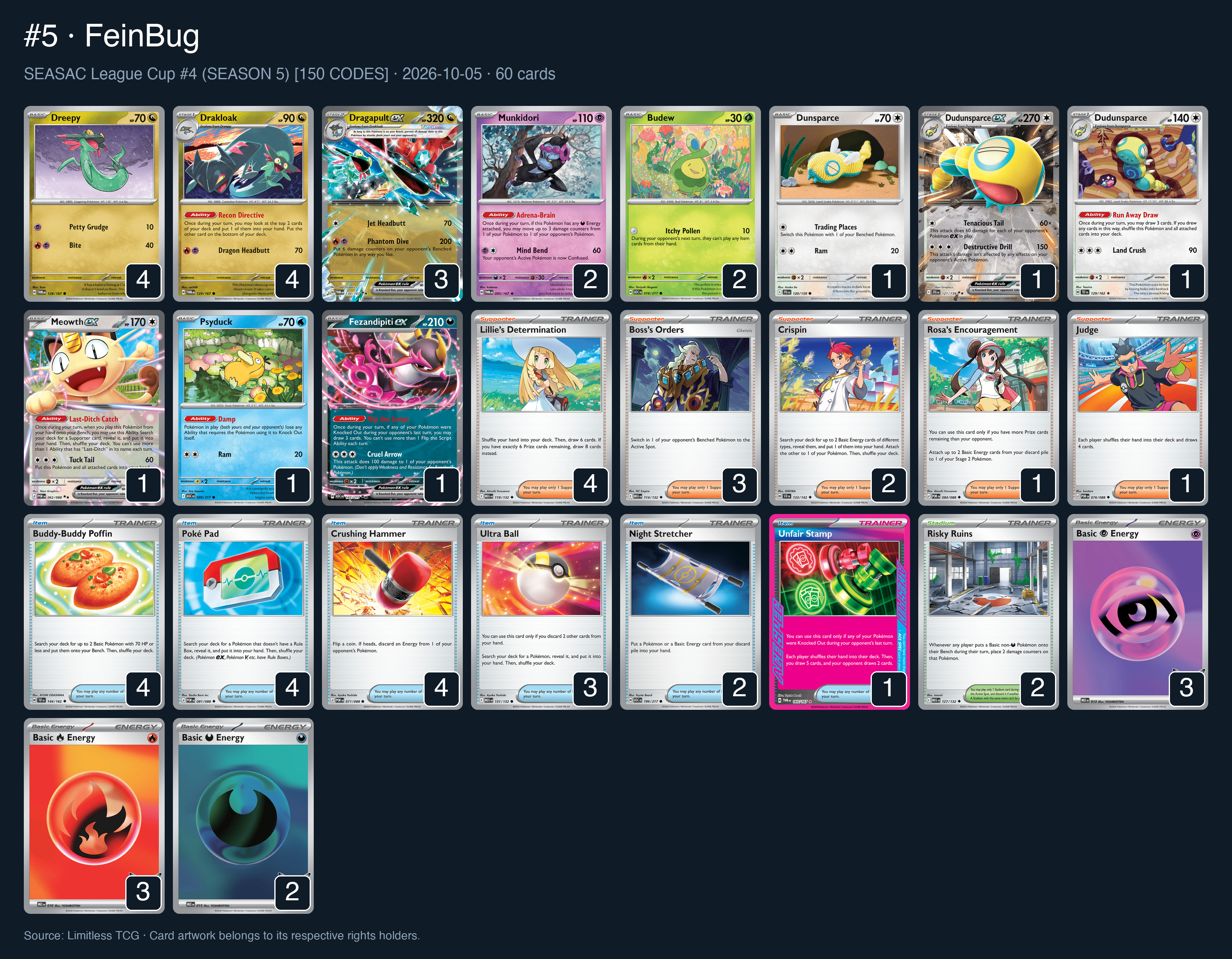 Complete 60-card deck list for rank 5, FeinBug