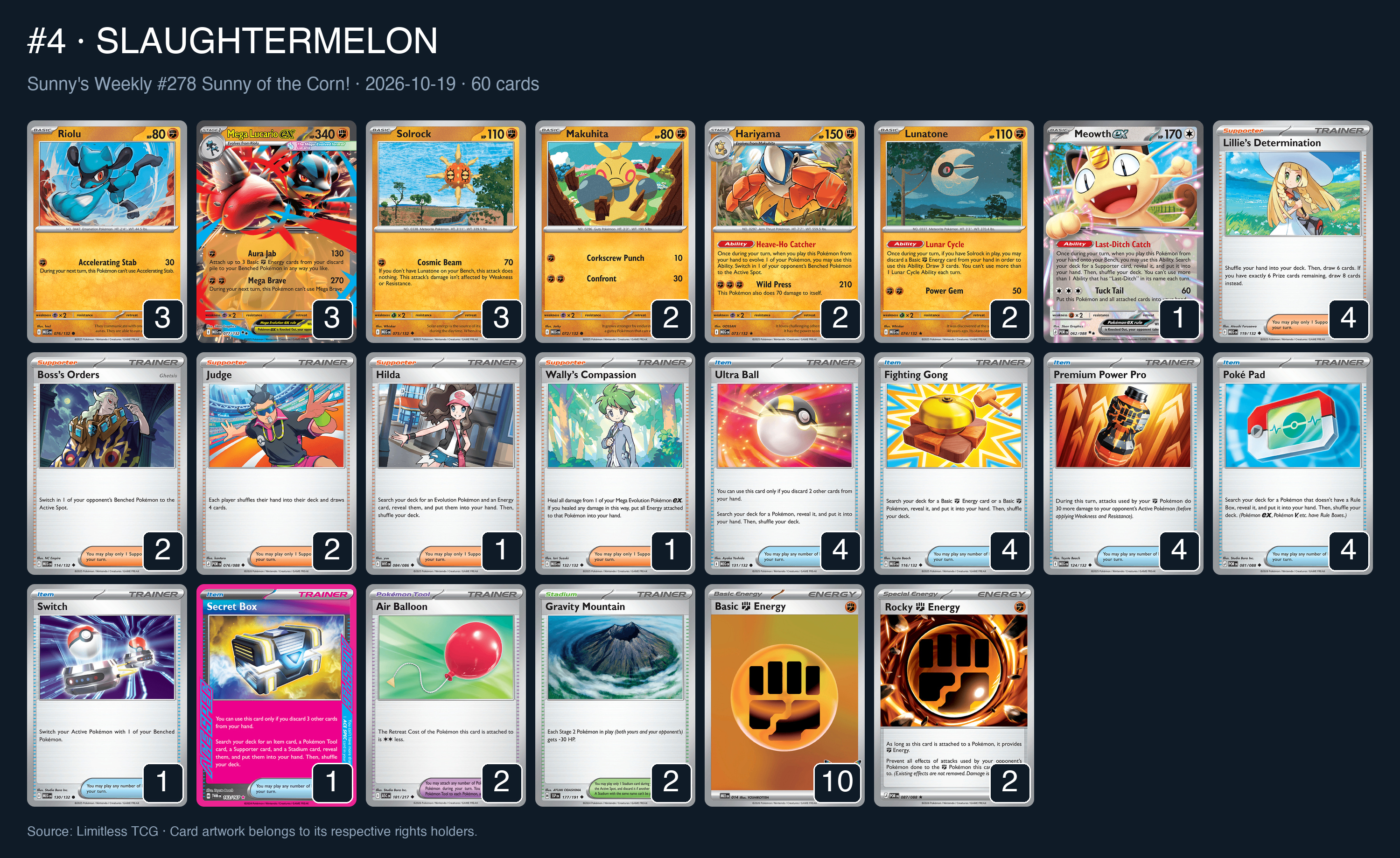Complete 60-card deck list for rank 4, SLAUGHTERMELON