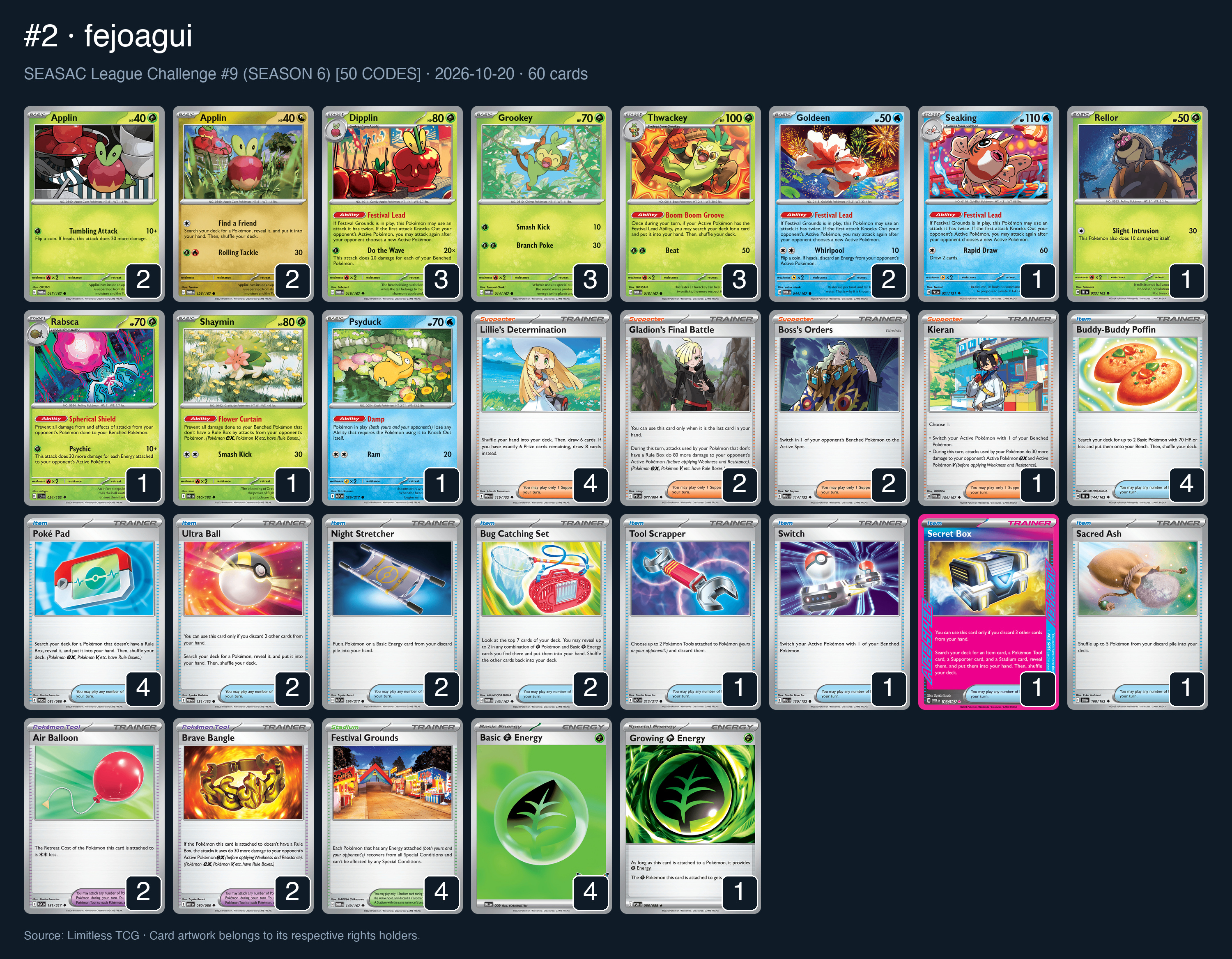 Complete 60-card deck list for rank 2, fejoagui