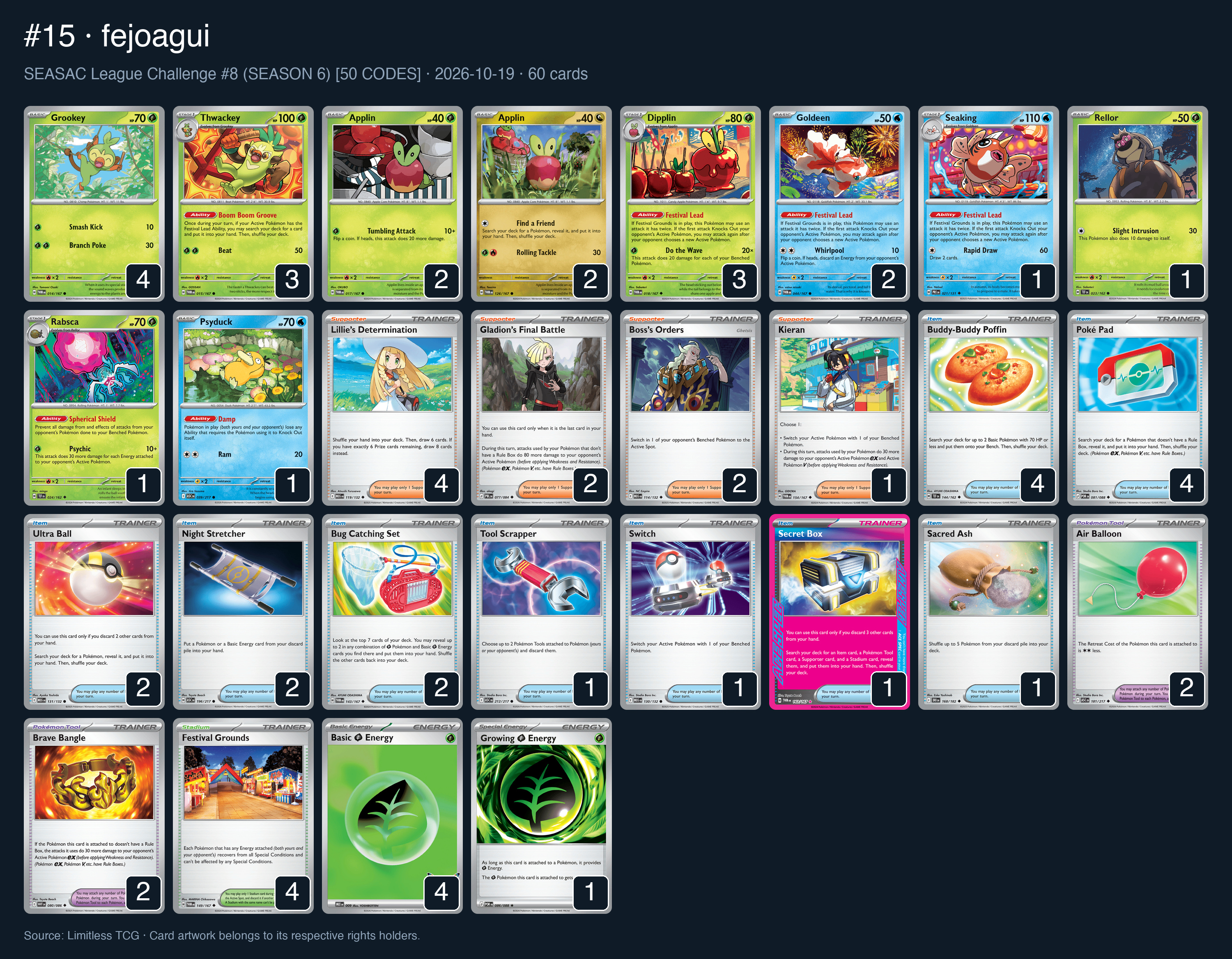 Complete 60-card deck list for rank 15, fejoagui