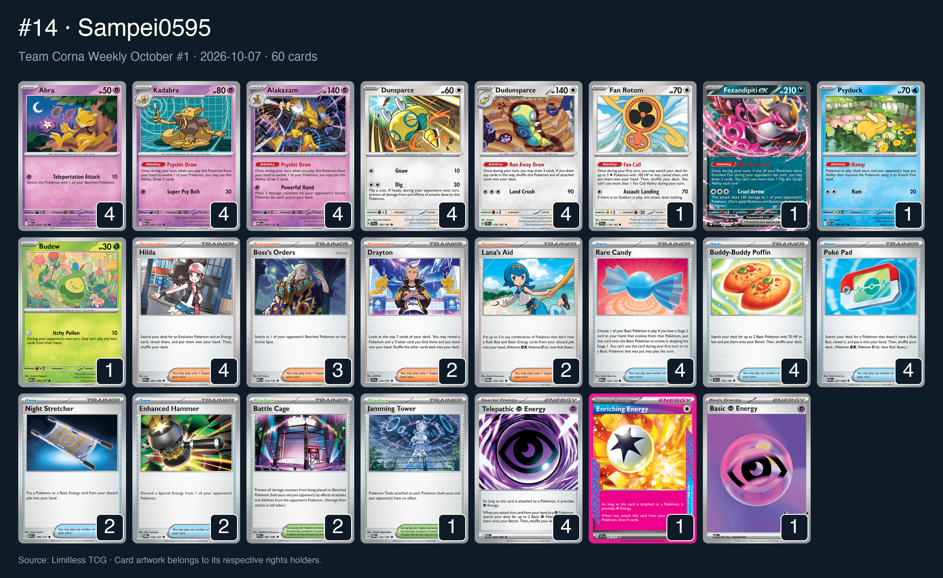 Complete 60-card deck list for rank 14, Sampei0595