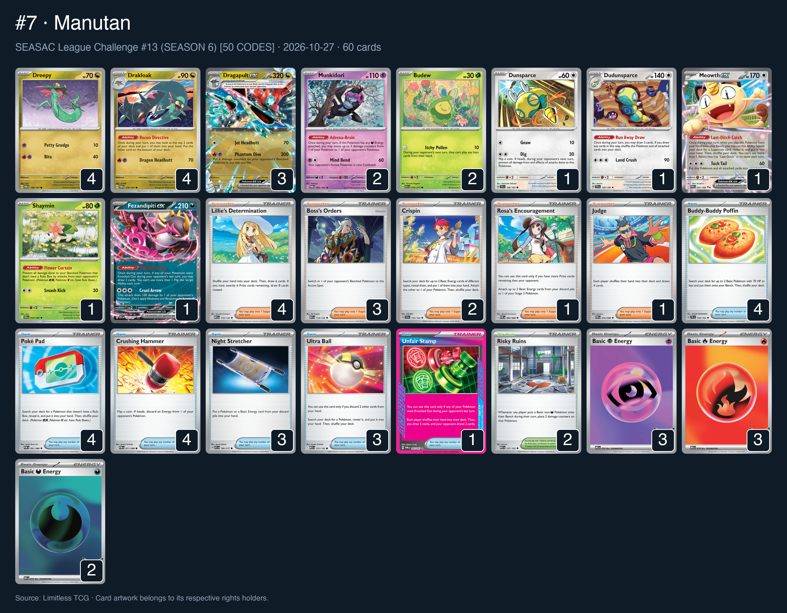 Complete 60-card deck list for rank 7, Manutan