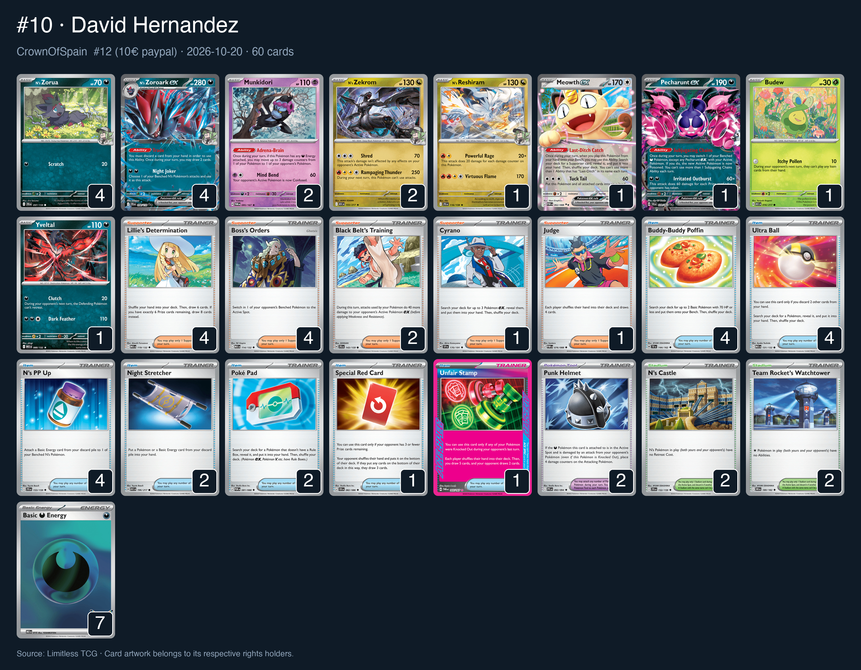 Complete 60-card deck list for rank 10, David Hernandez