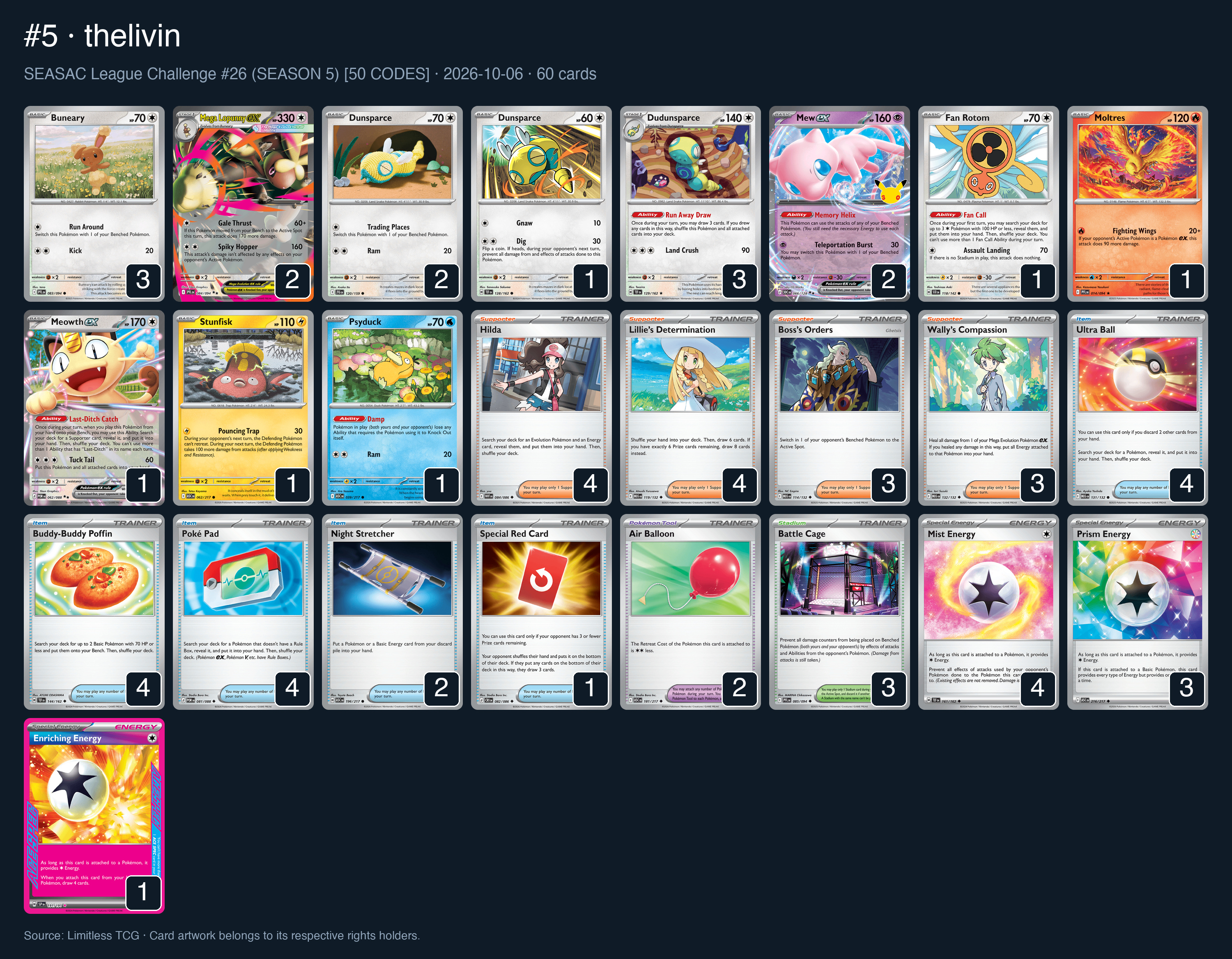 Complete 60-card deck list for rank 5, thelivin