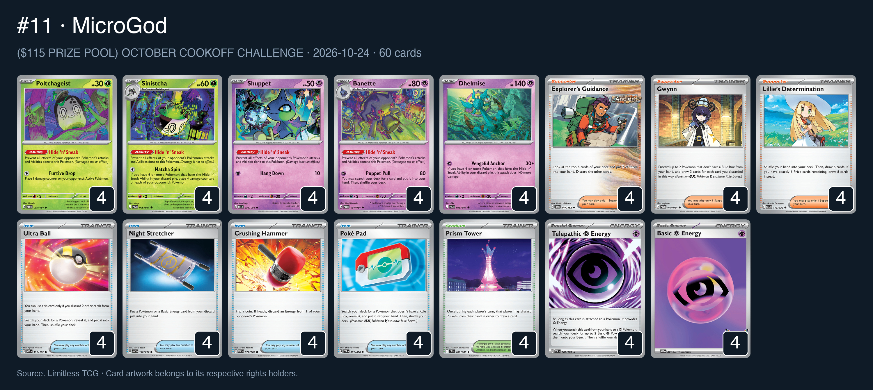 Complete 60-card deck list for rank 11, MicroGod