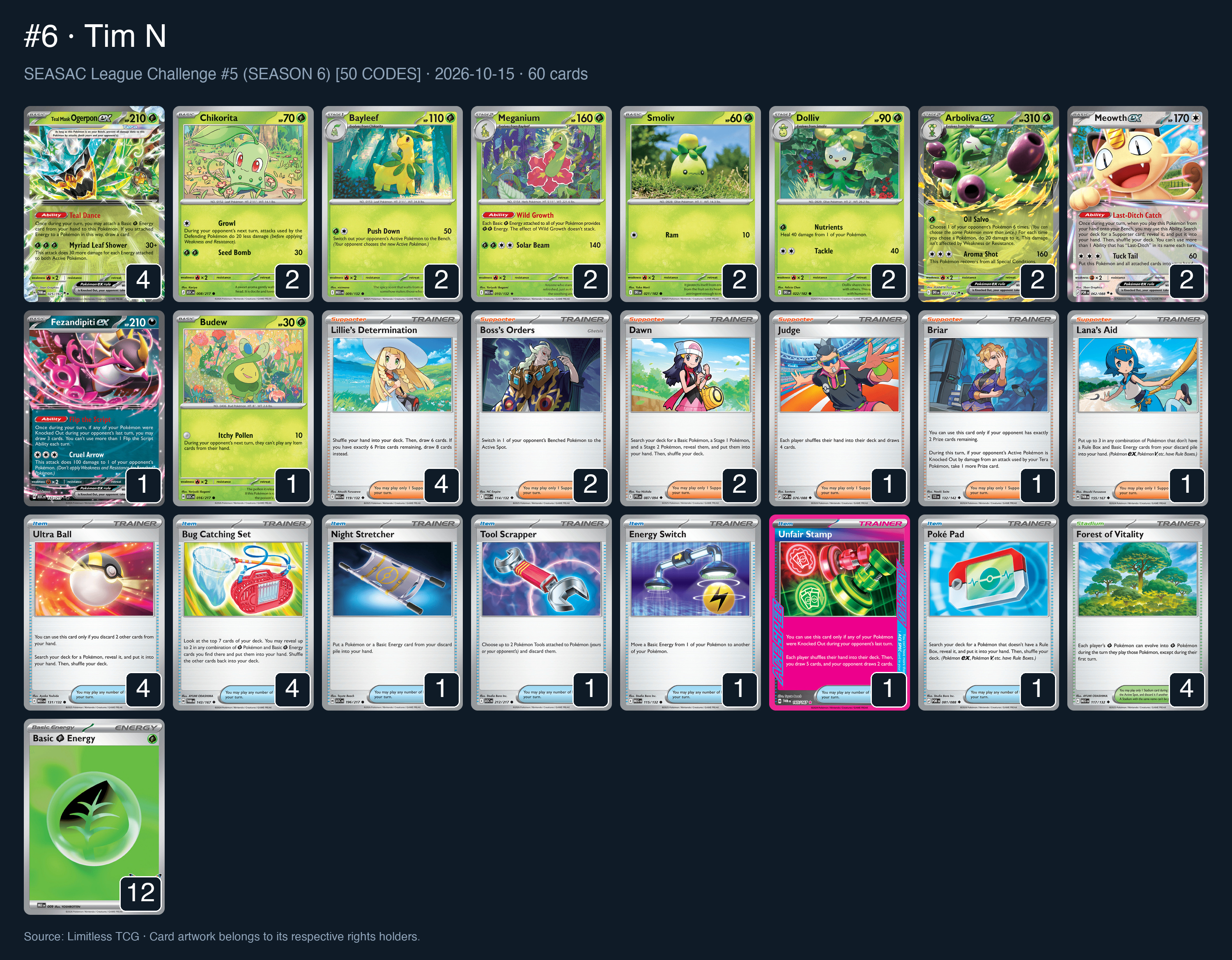 Complete 60-card deck list for rank 6, Tim N