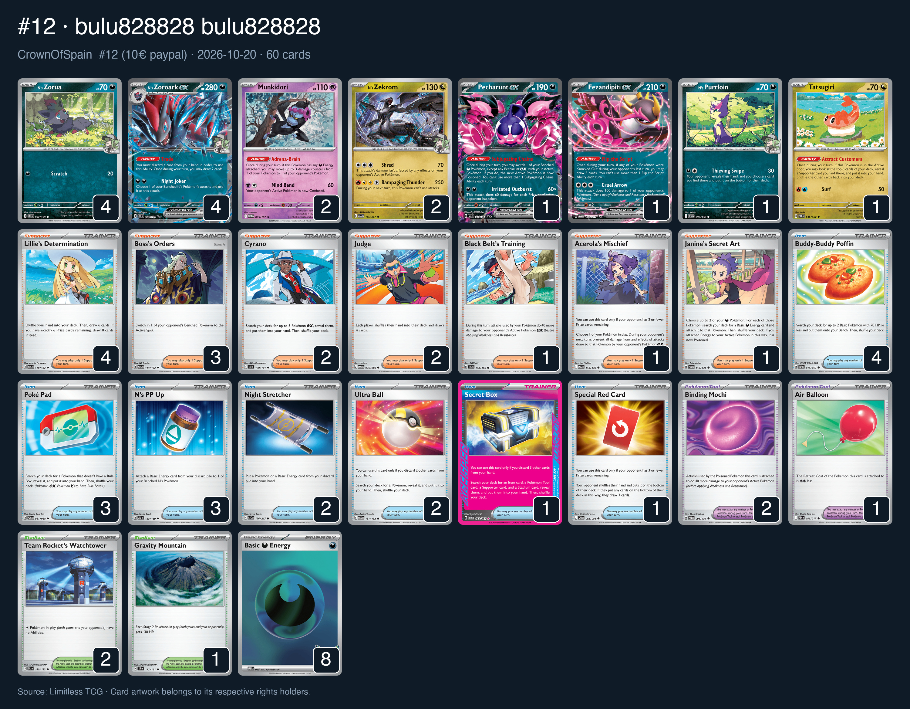 Complete 60-card deck list for rank 12, bulu828828 bulu828828