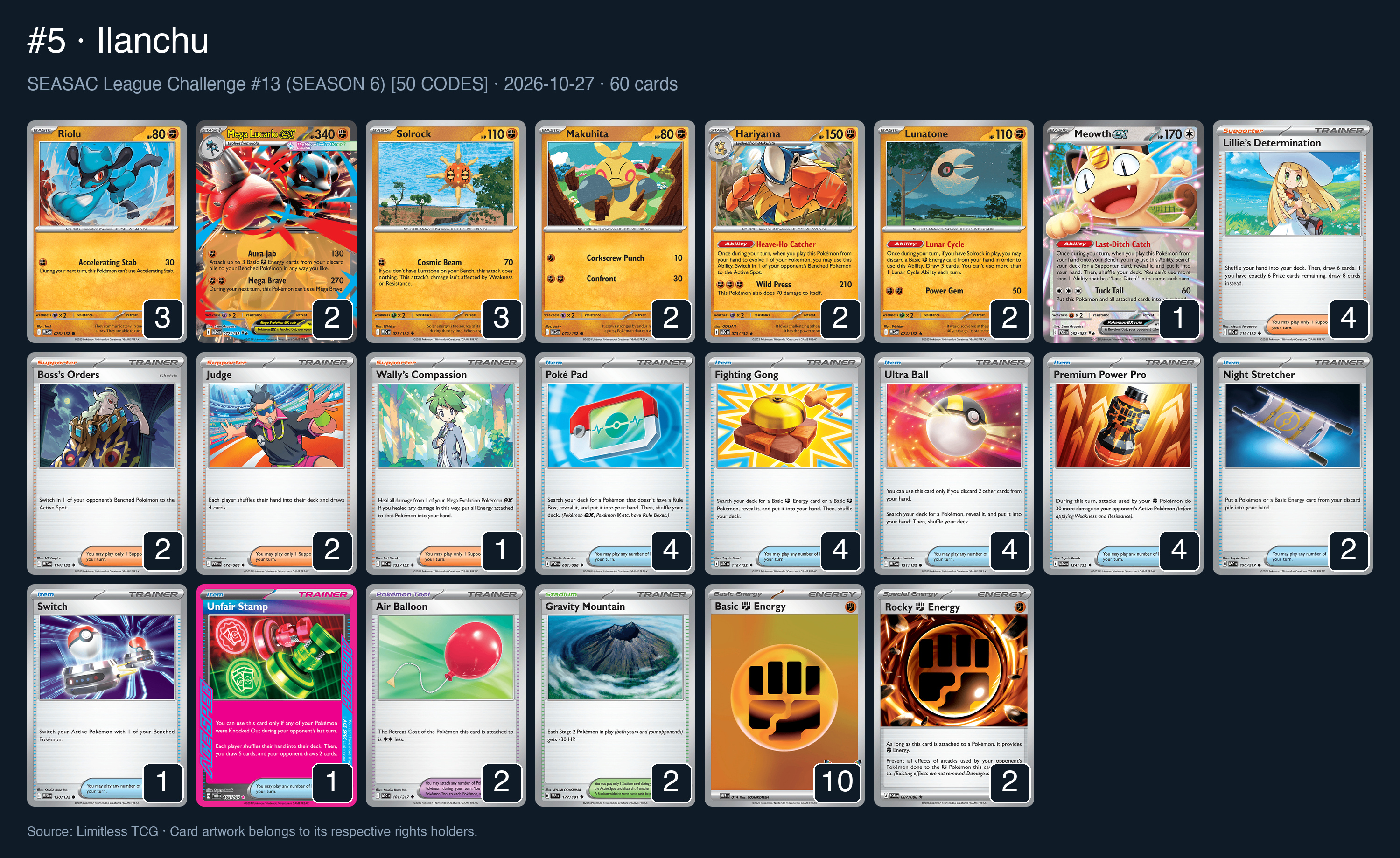 Complete 60-card deck list for rank 5, Ilanchu