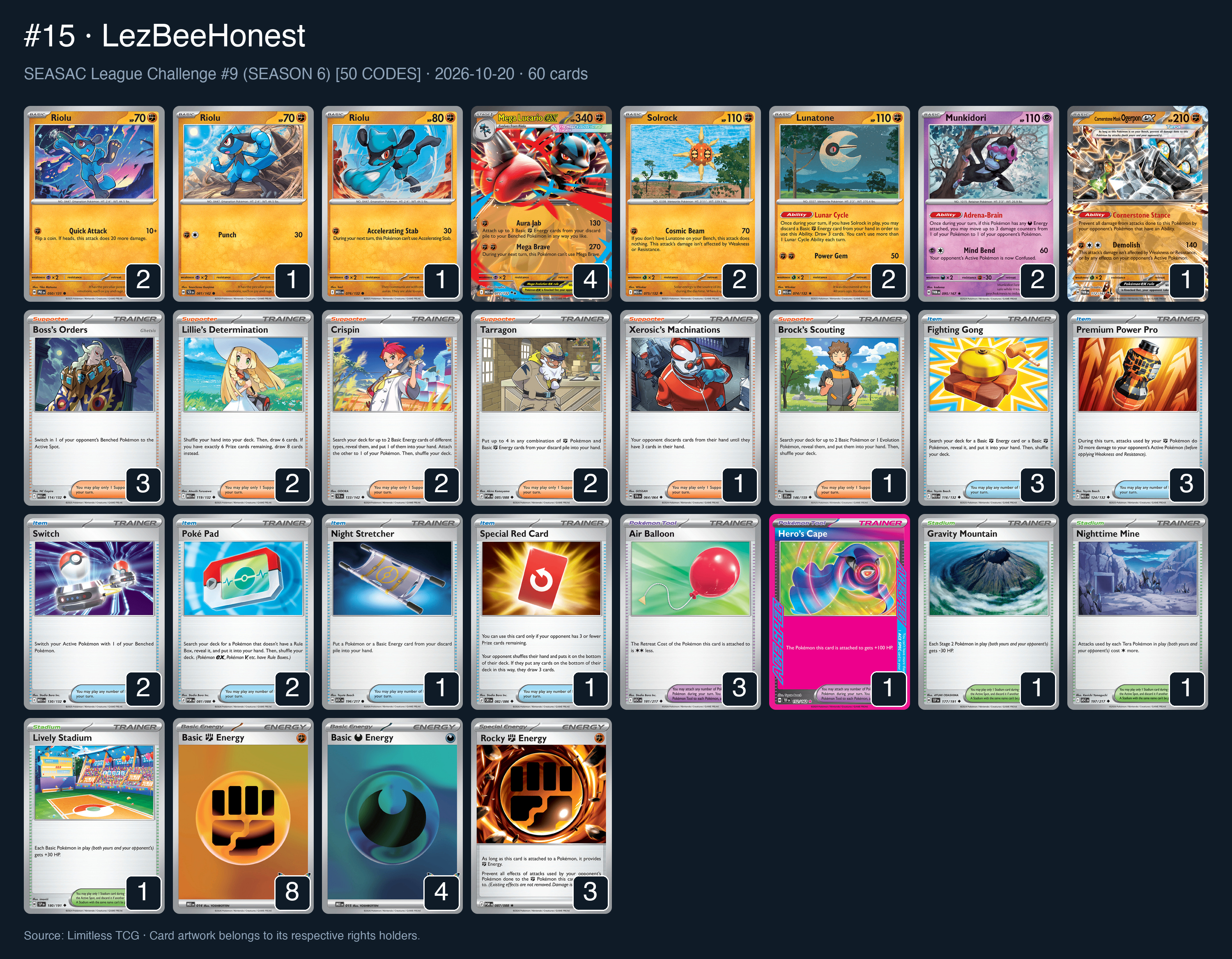 Complete 60-card deck list for rank 15, LezBeeHonest