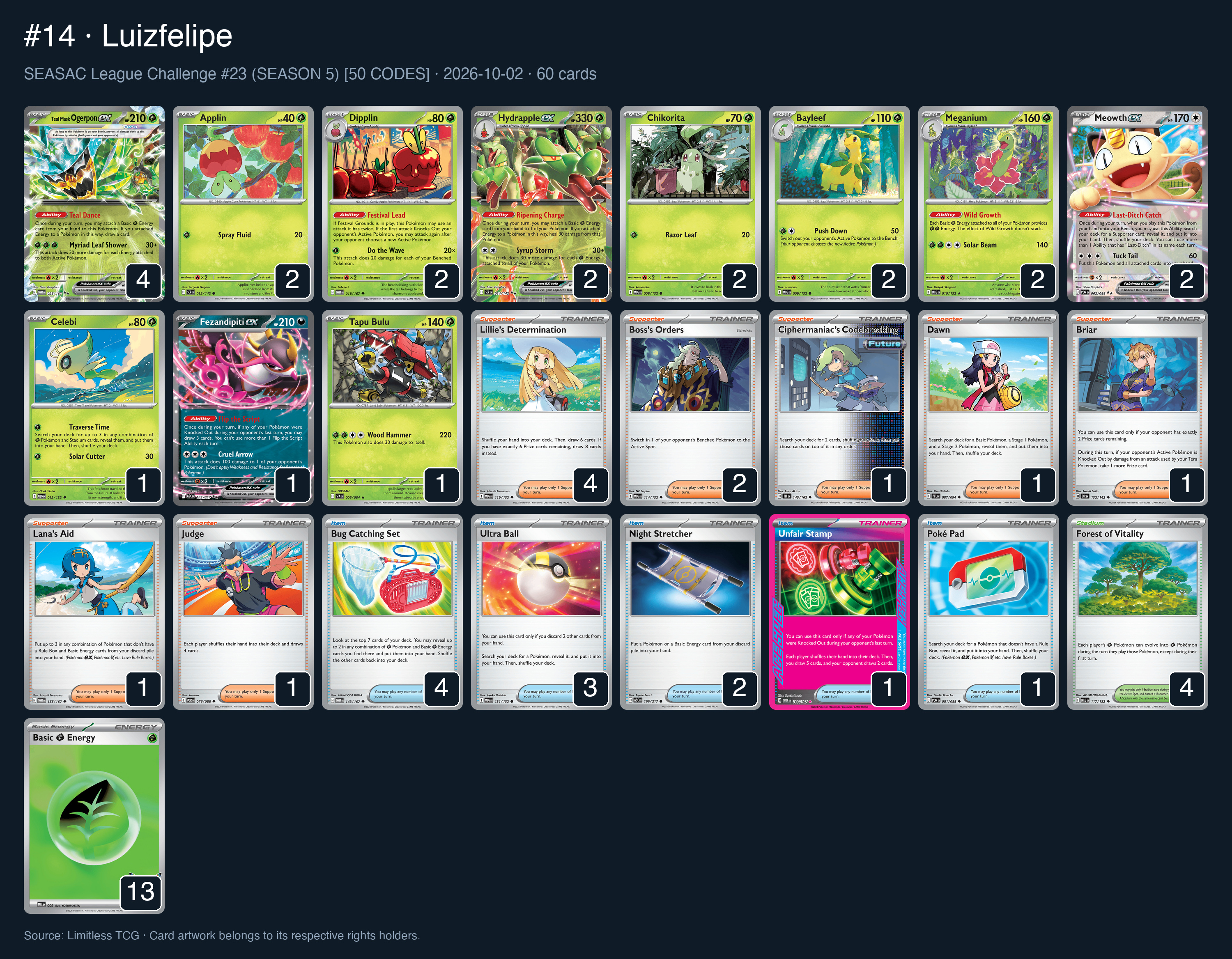 Complete 60-card deck list for rank 14, Luizfelipe
