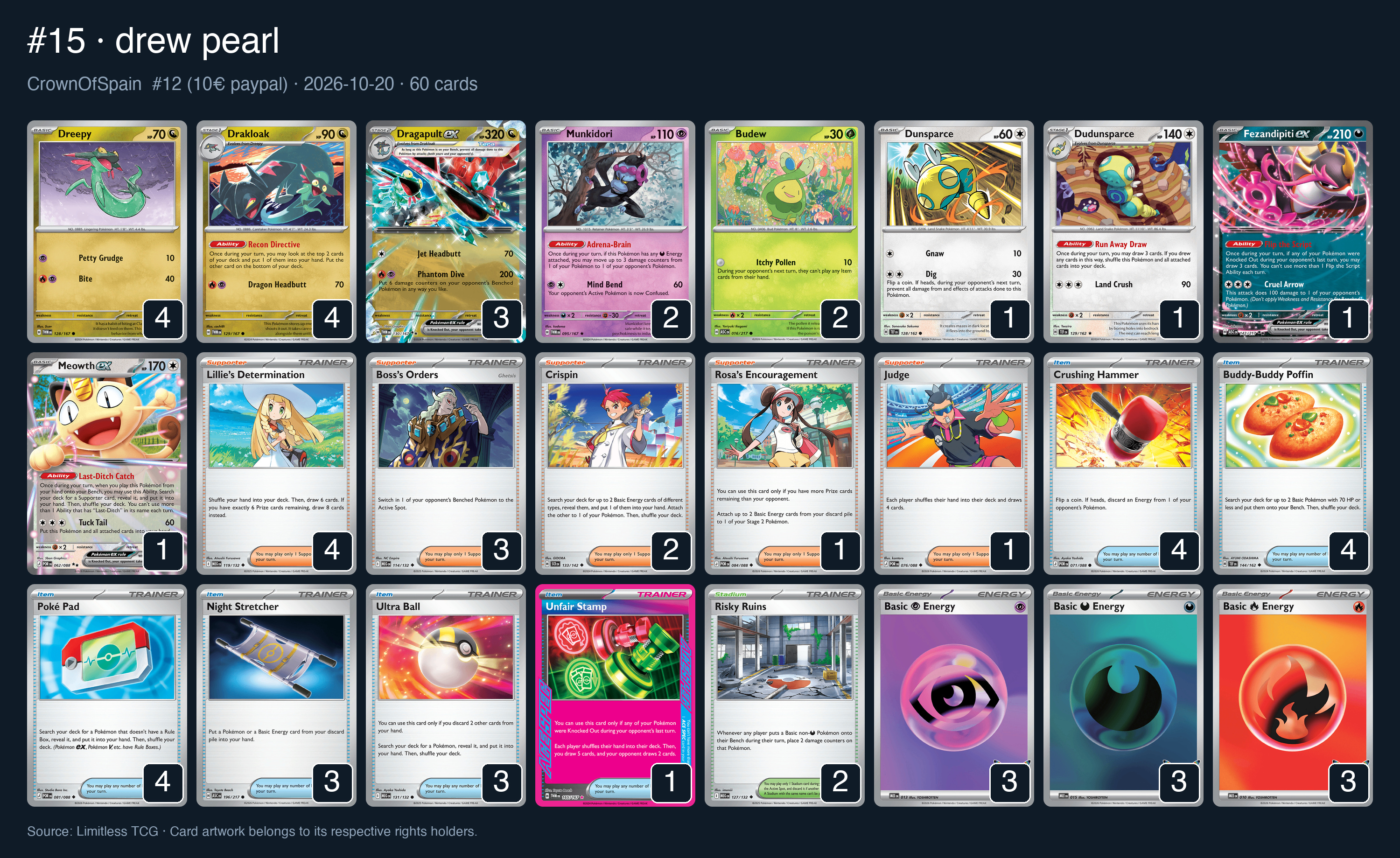Complete 60-card deck list for rank 15, drew pearl