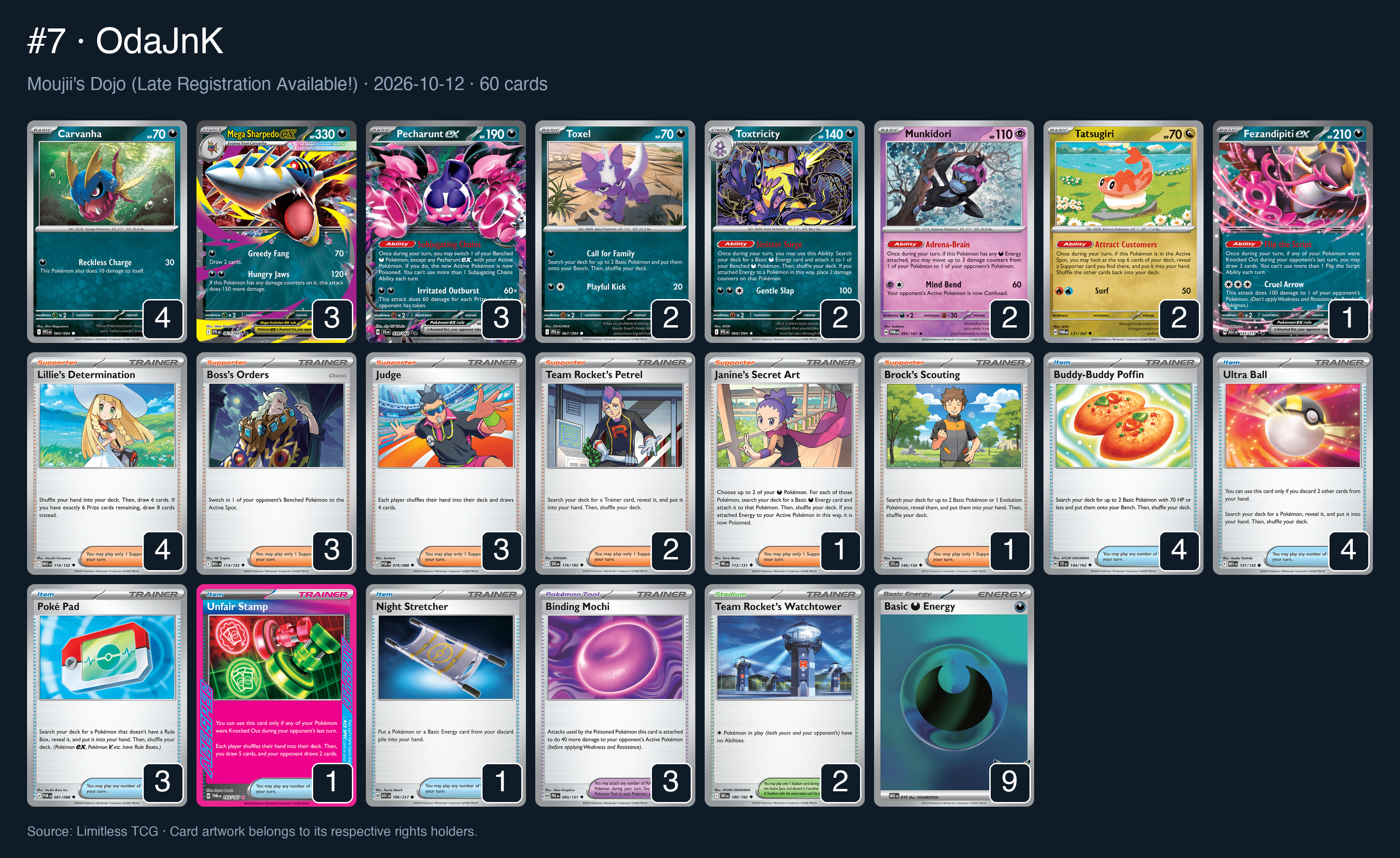 Complete 60-card deck list for rank 7, OdaJnK