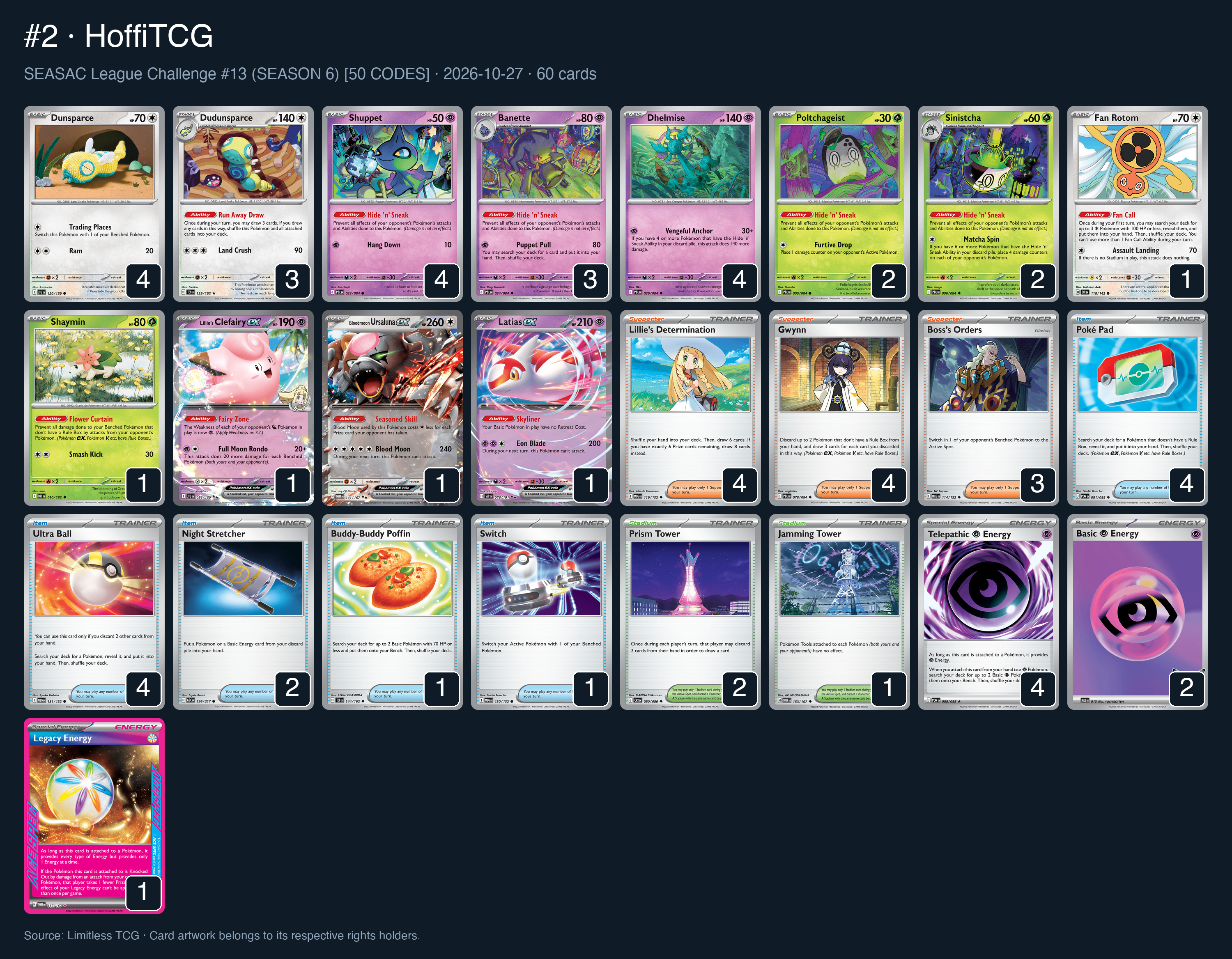 Complete 60-card deck list for rank 2, HoffiTCG
