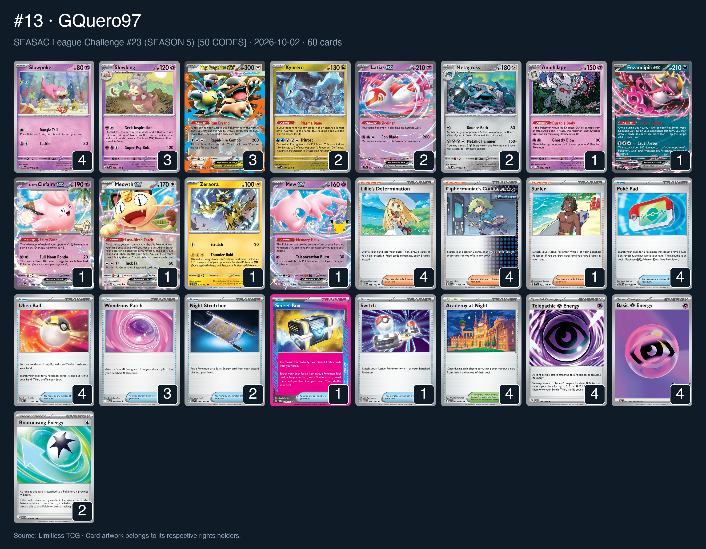 Complete 60-card deck list for rank 13, GQuero97