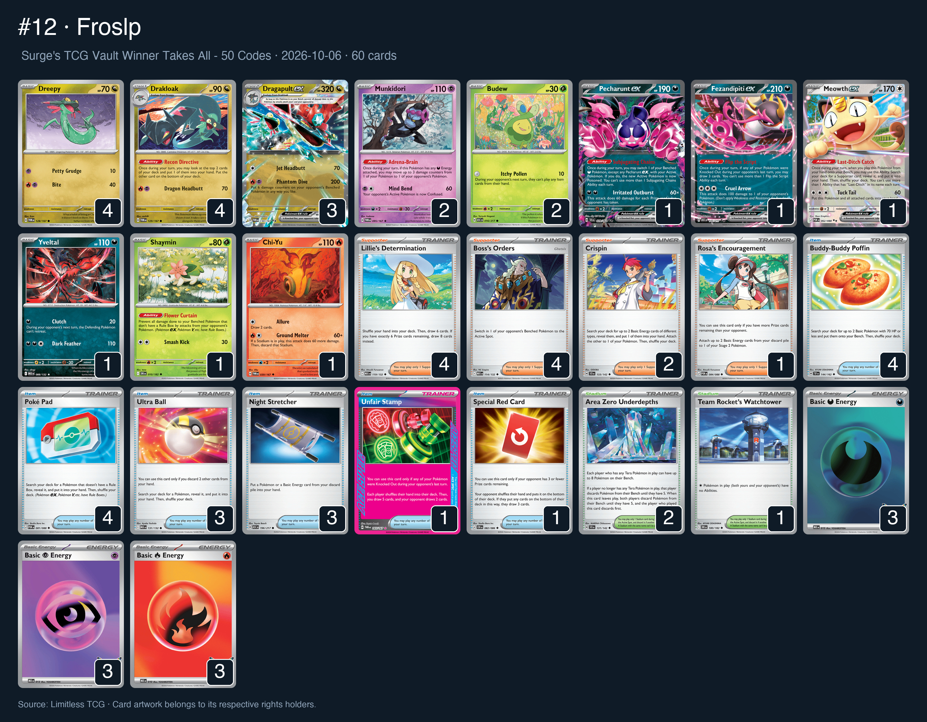 Complete 60-card deck list for rank 12, Froslp