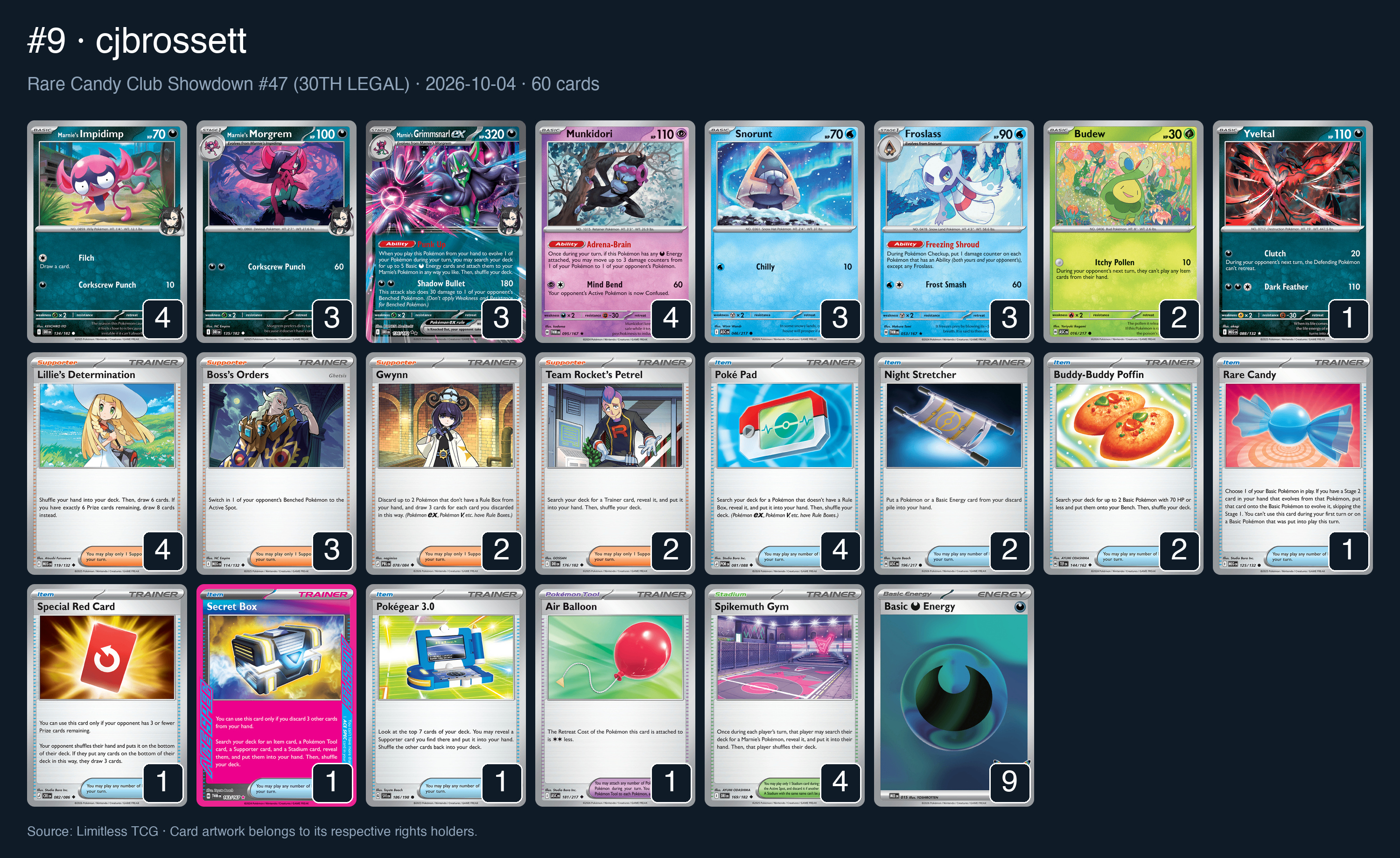 Complete 60-card deck list for rank 9, cjbrossett
