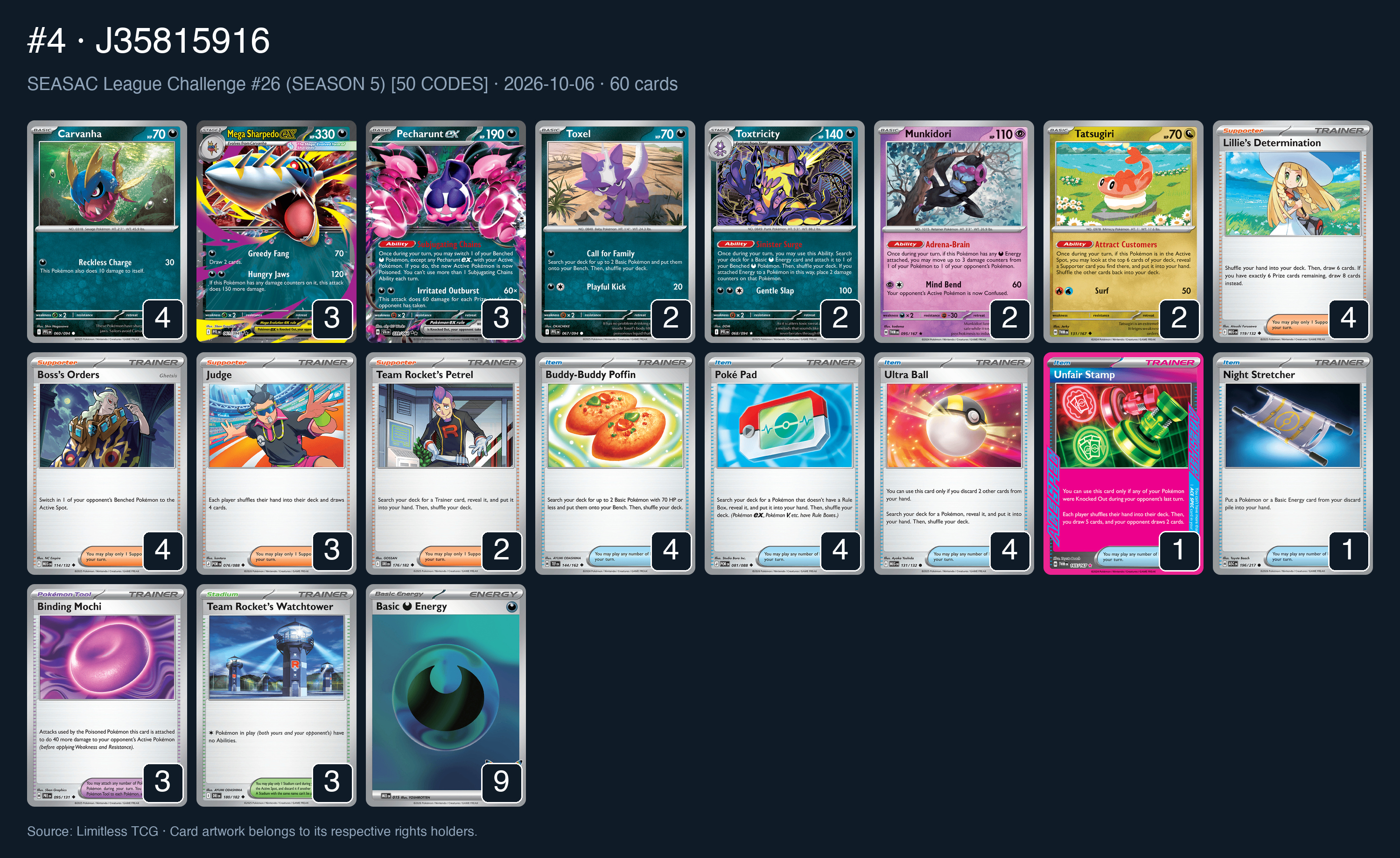 Complete 60-card deck list for rank 4, J35815916