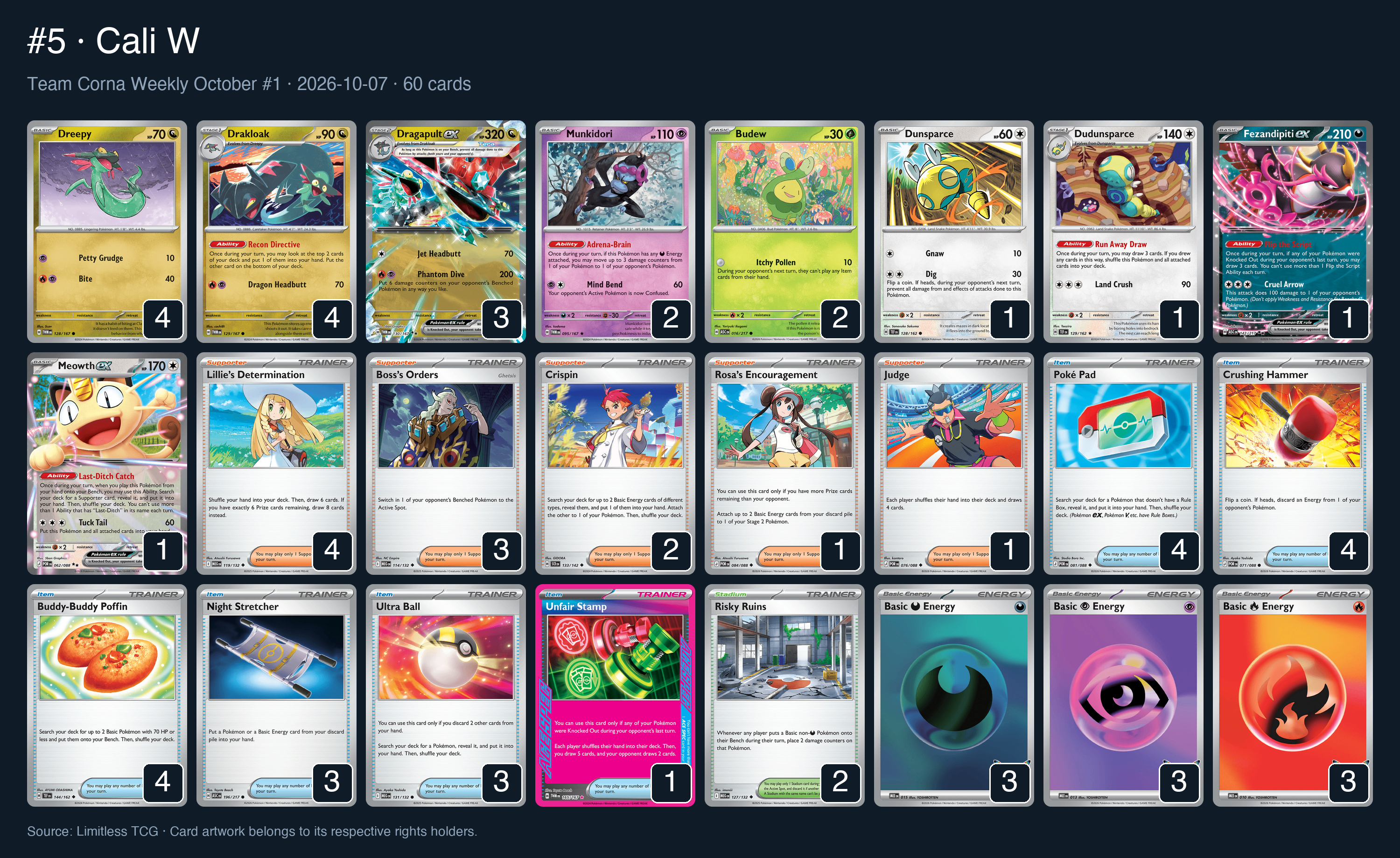 Complete 60-card deck list for rank 5, Cali W