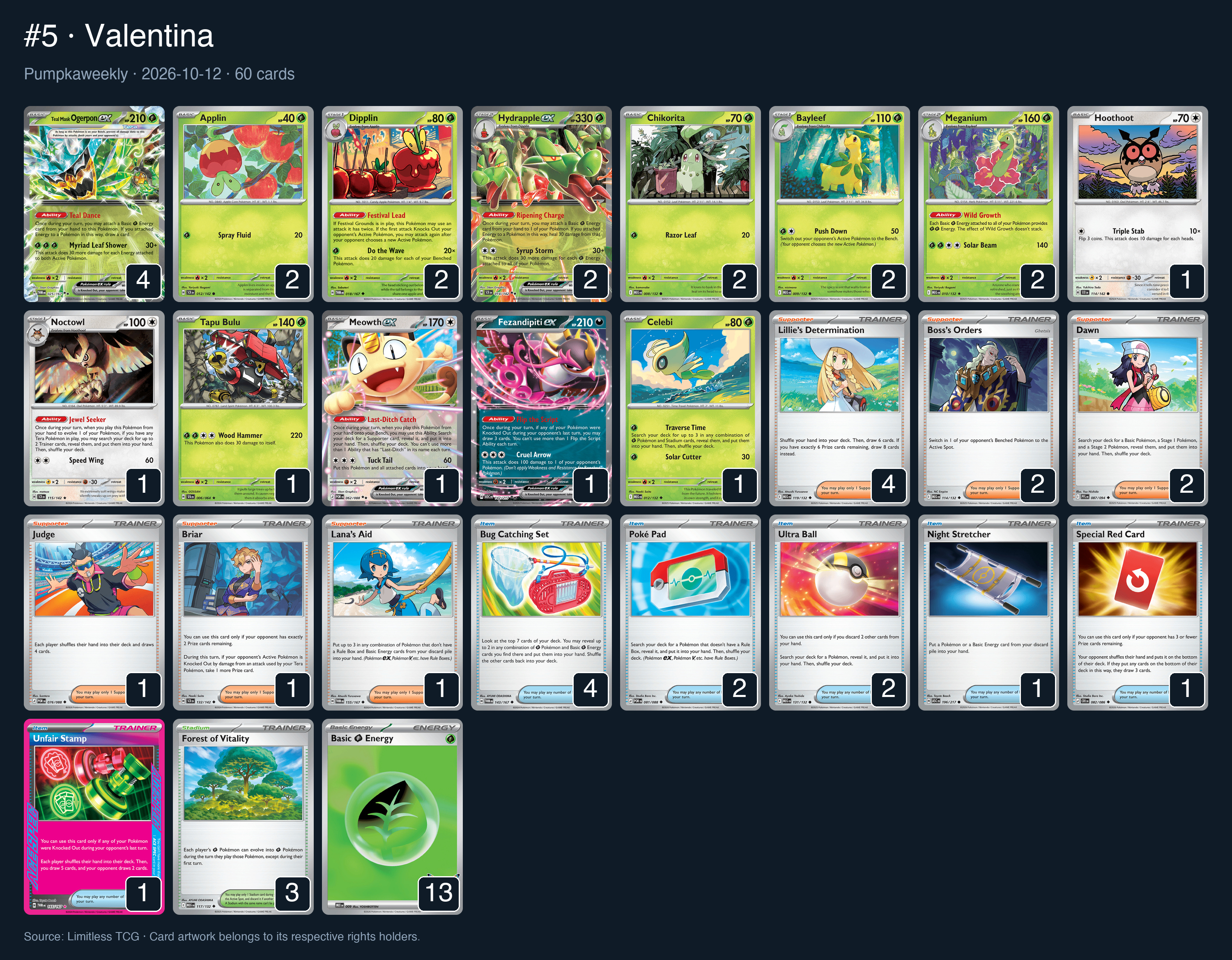 Complete 60-card deck list for rank 5, Valentina