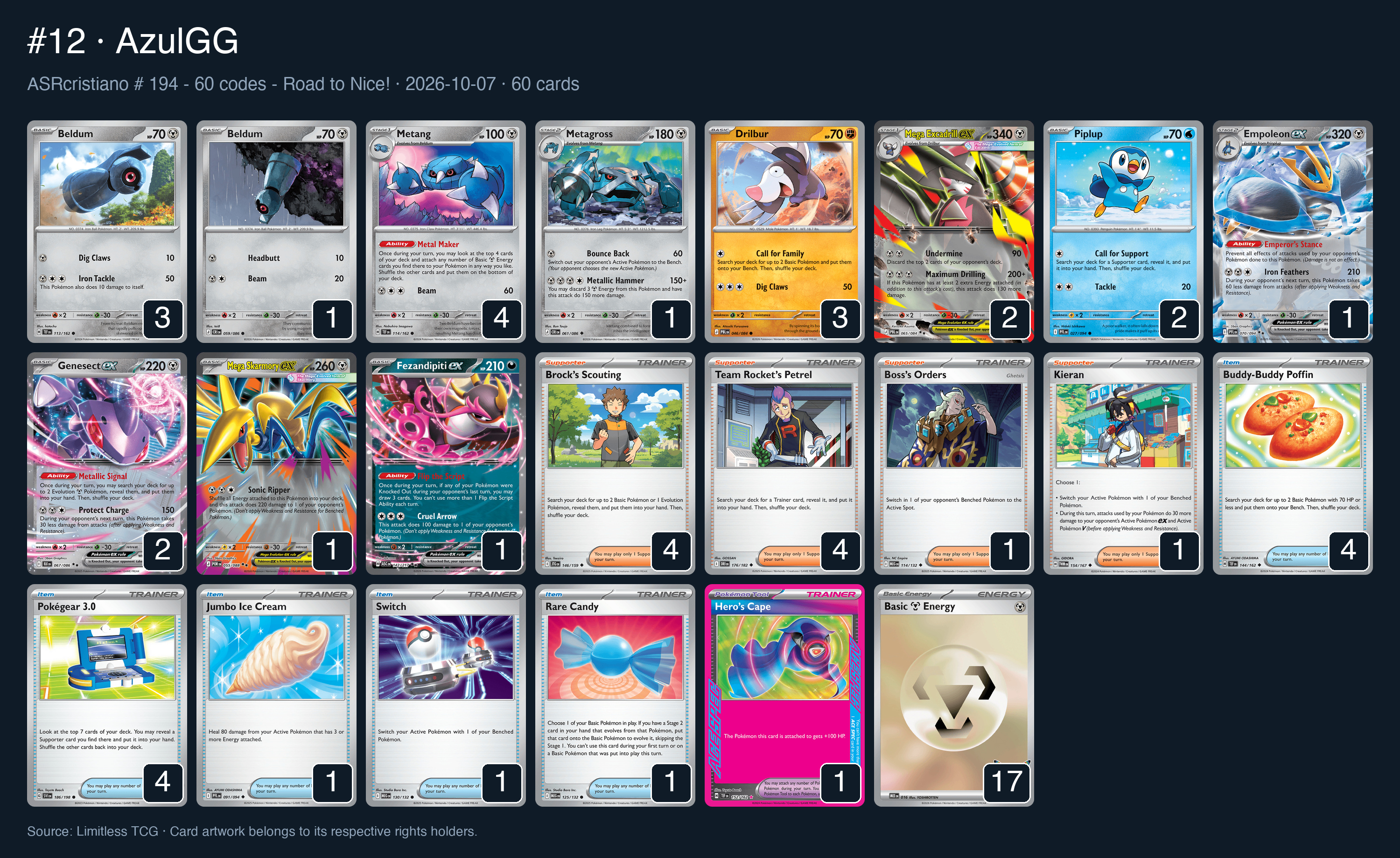 Complete 60-card deck list for rank 12, AzulGG