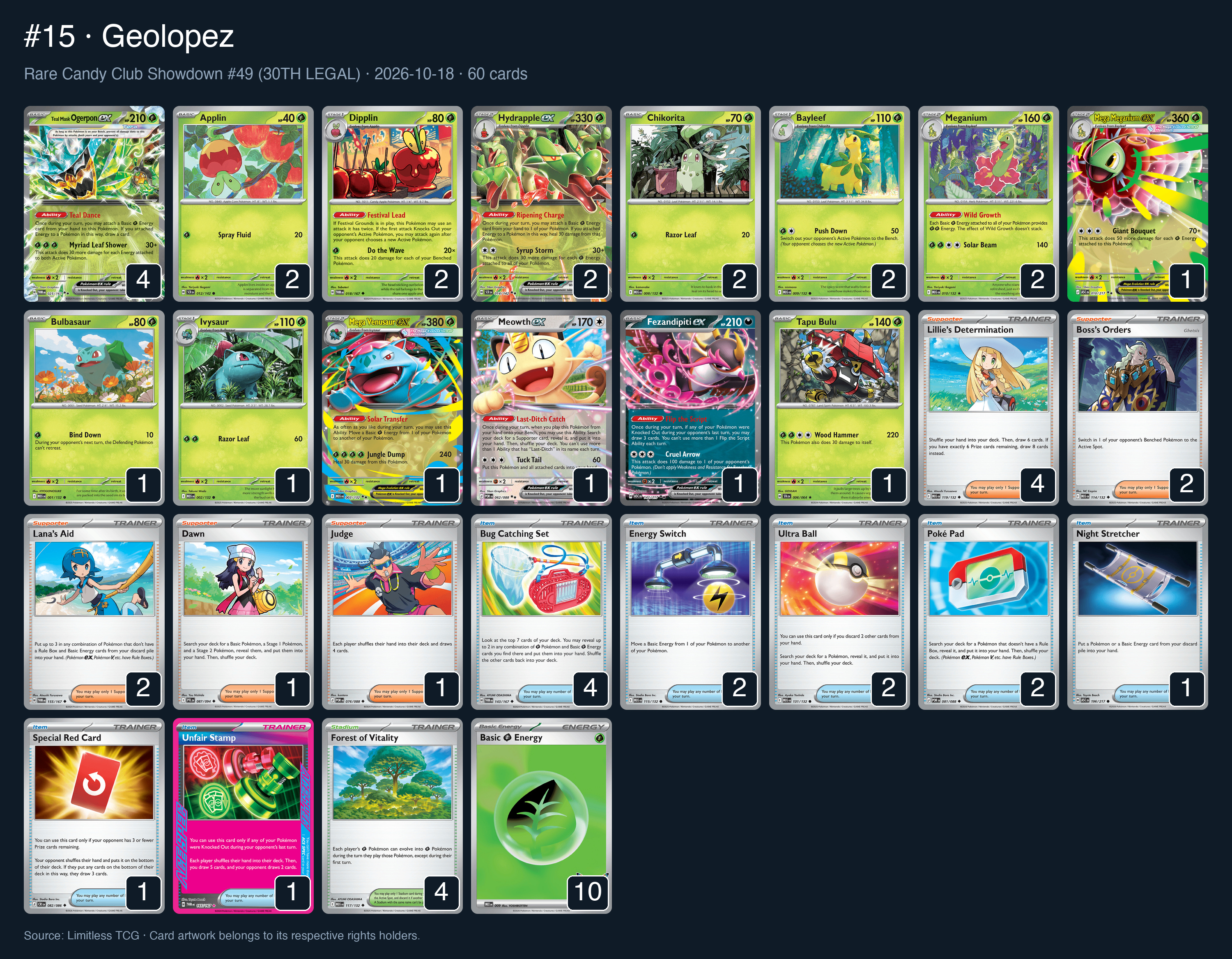 Complete 60-card deck list for rank 15, Geolopez