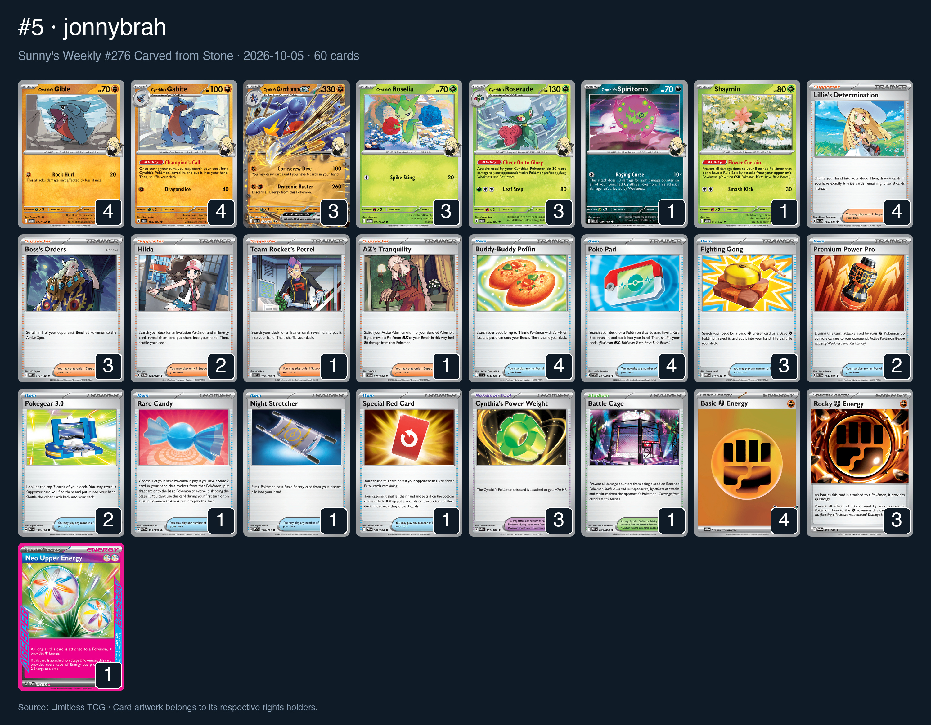 Complete 60-card deck list for rank 5, jonnybrah