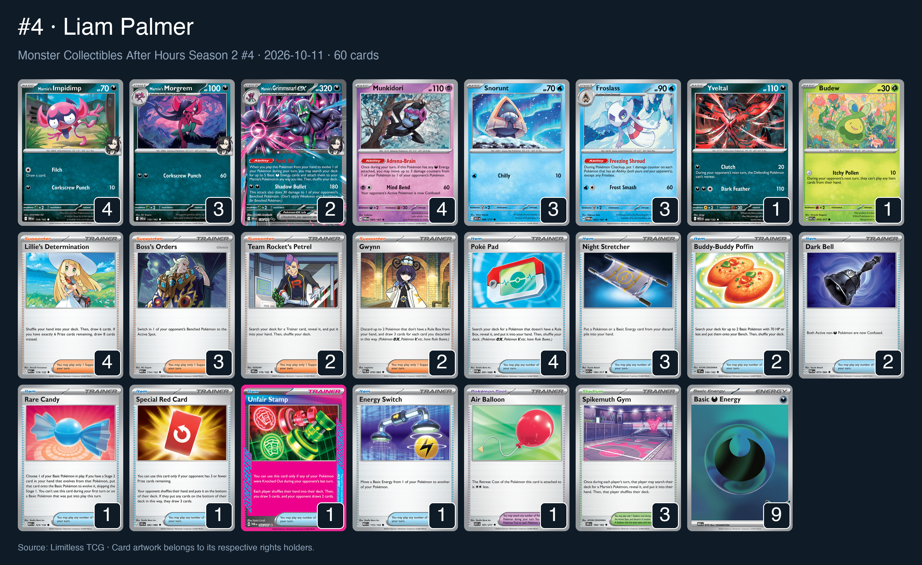 Complete 60-card deck list for rank 4, Liam Palmer