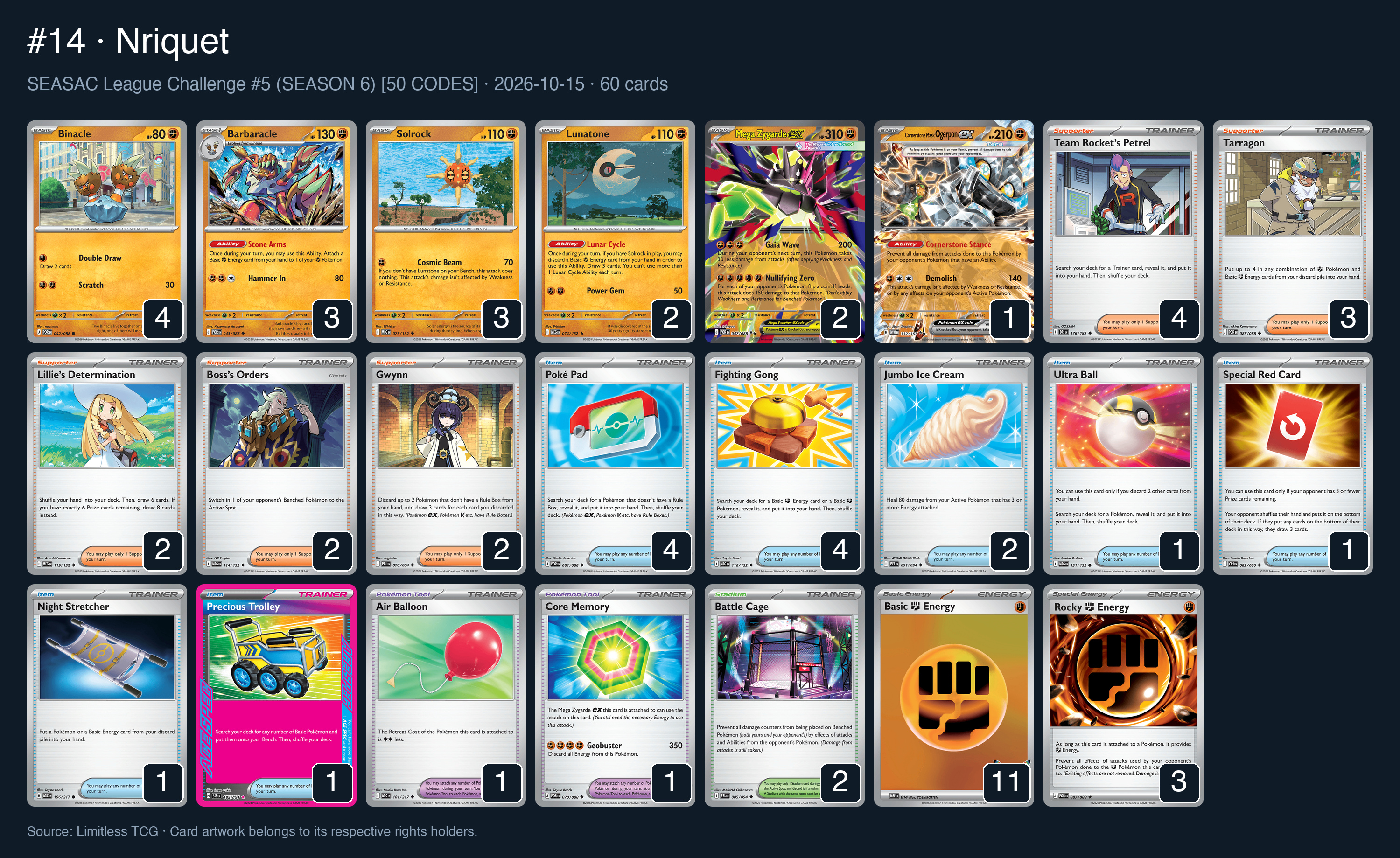 Complete 60-card deck list for rank 14, Nriquet