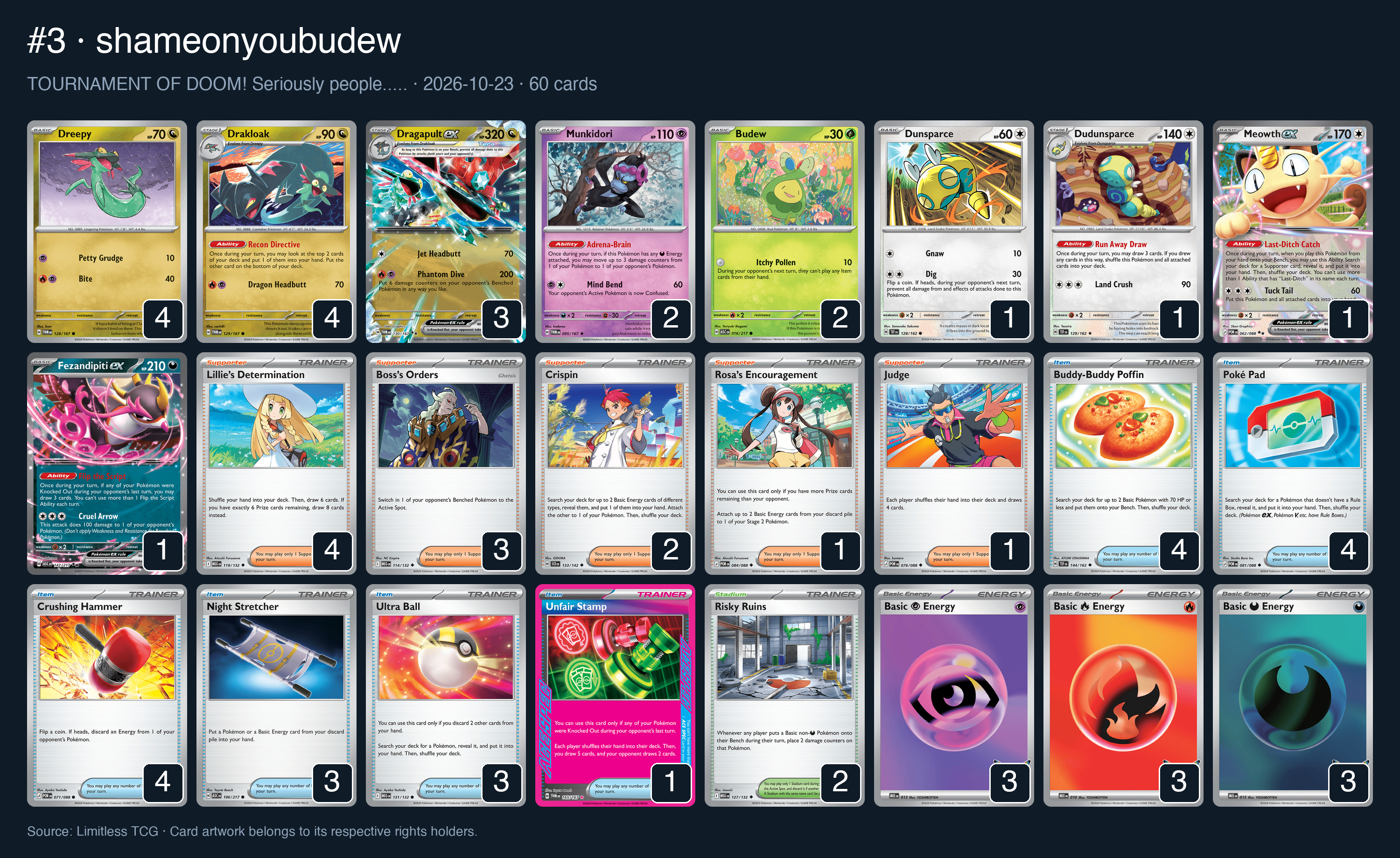 Complete 60-card deck list for rank 3, shameonyoubudew