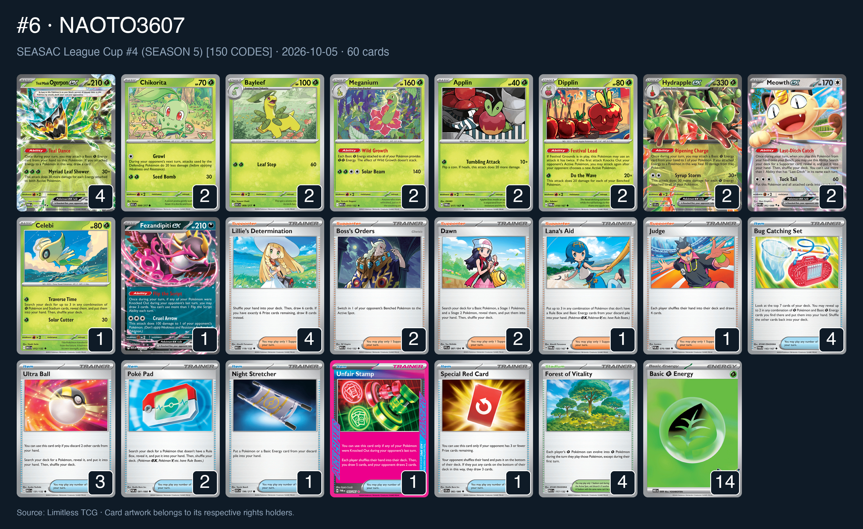Complete 60-card deck list for rank 6, NAOTO3607