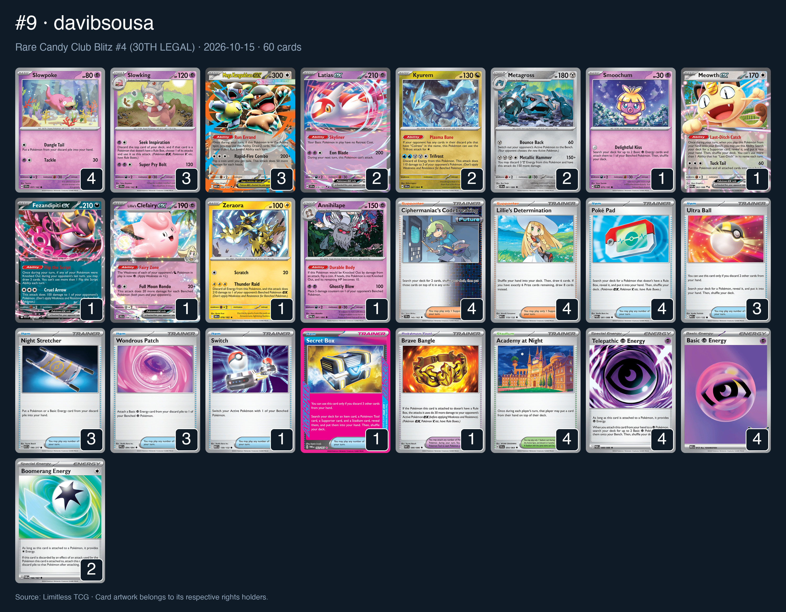 Complete 60-card deck list for rank 9, davibsousa