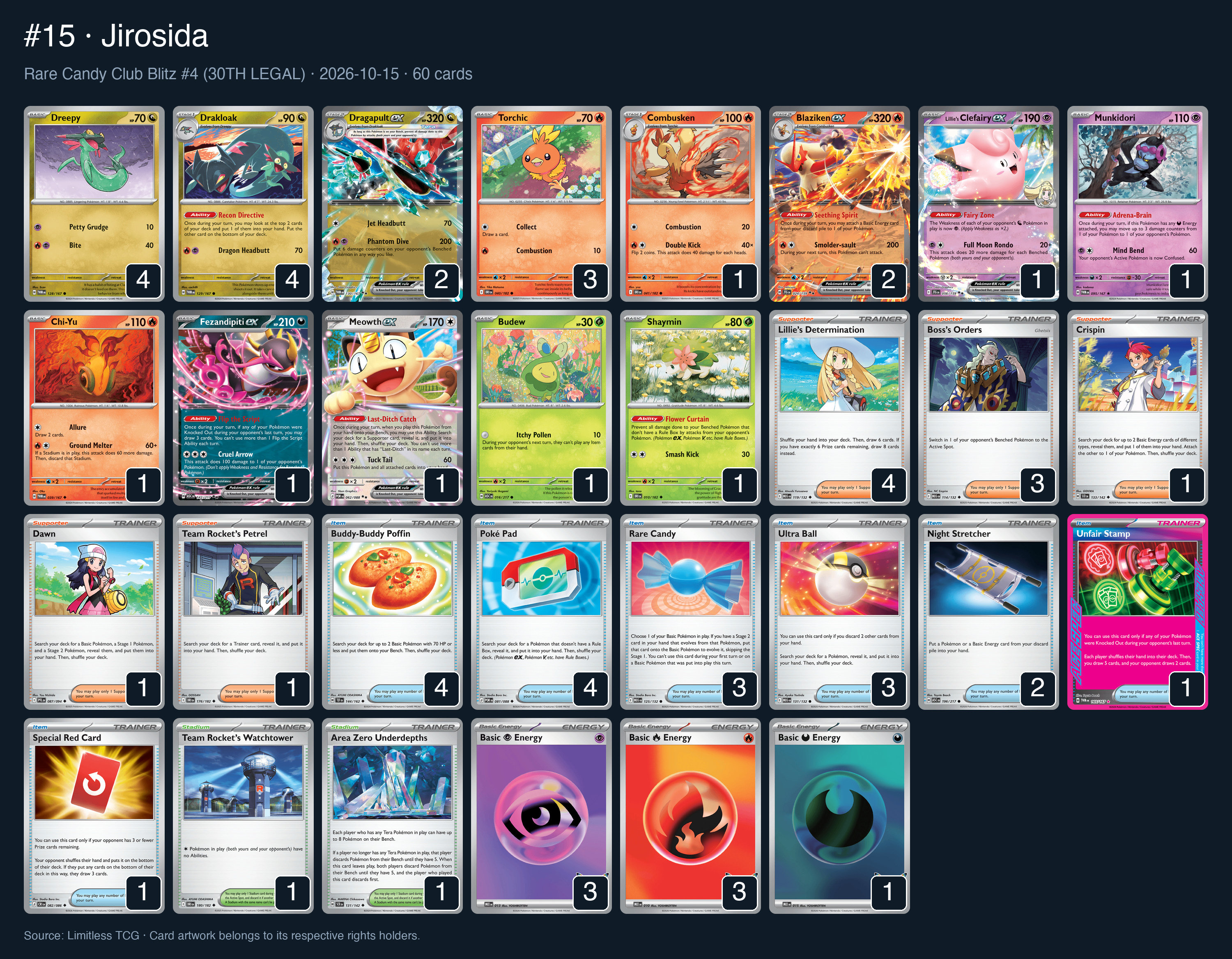 Complete 60-card deck list for rank 15, Jirosida