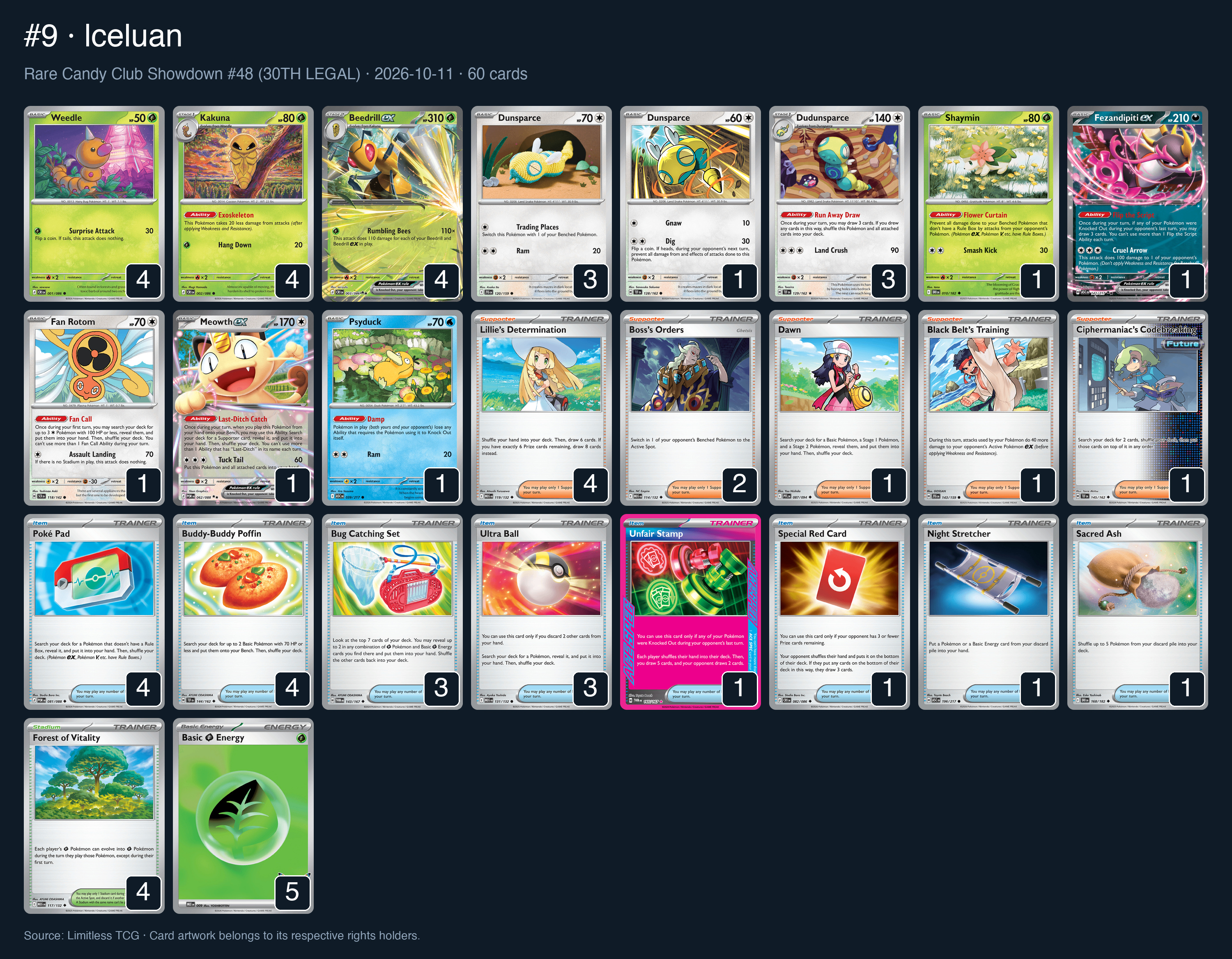 Complete 60-card deck list for rank 9, lceluan