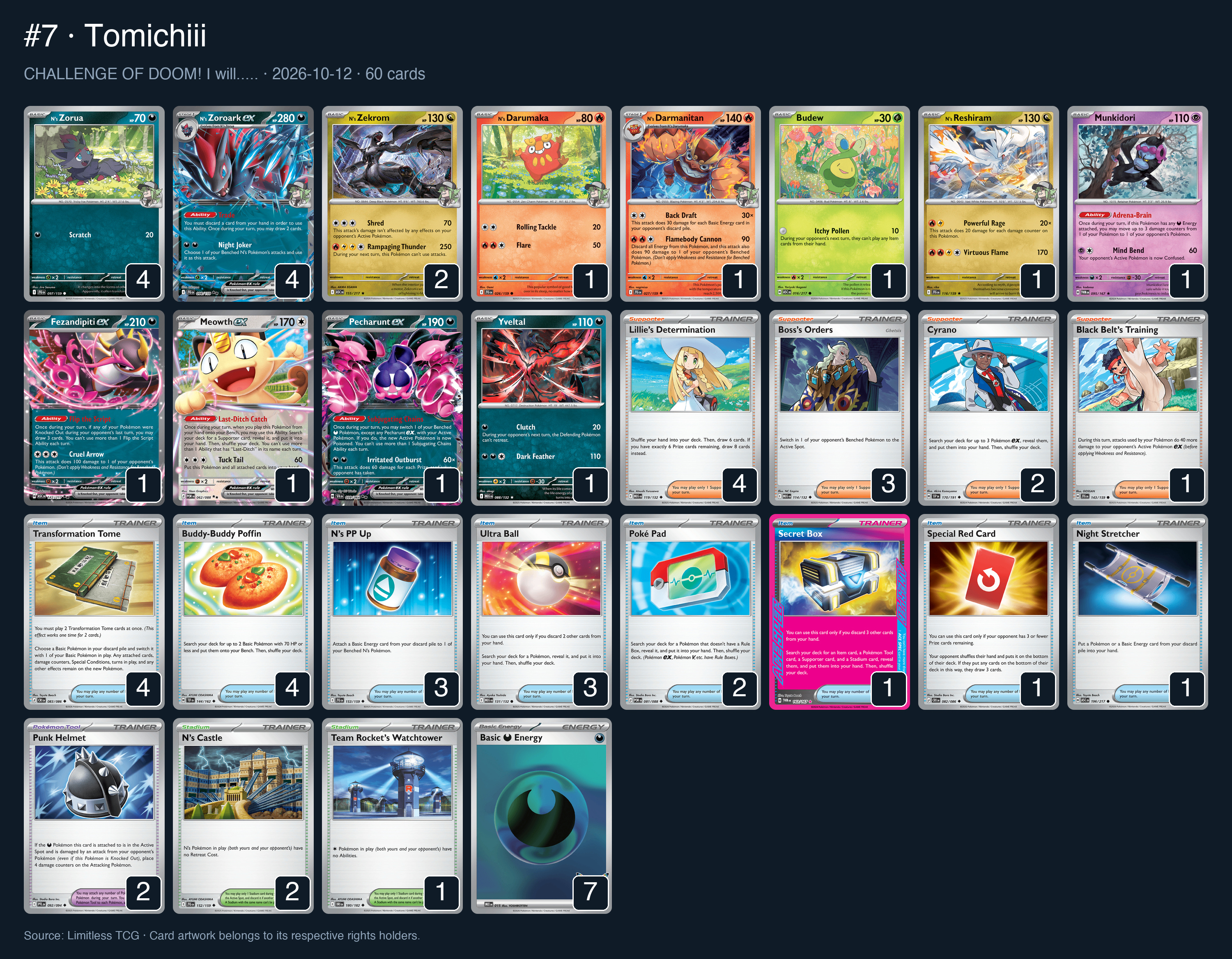 Complete 60-card deck list for rank 7, Tomichiii