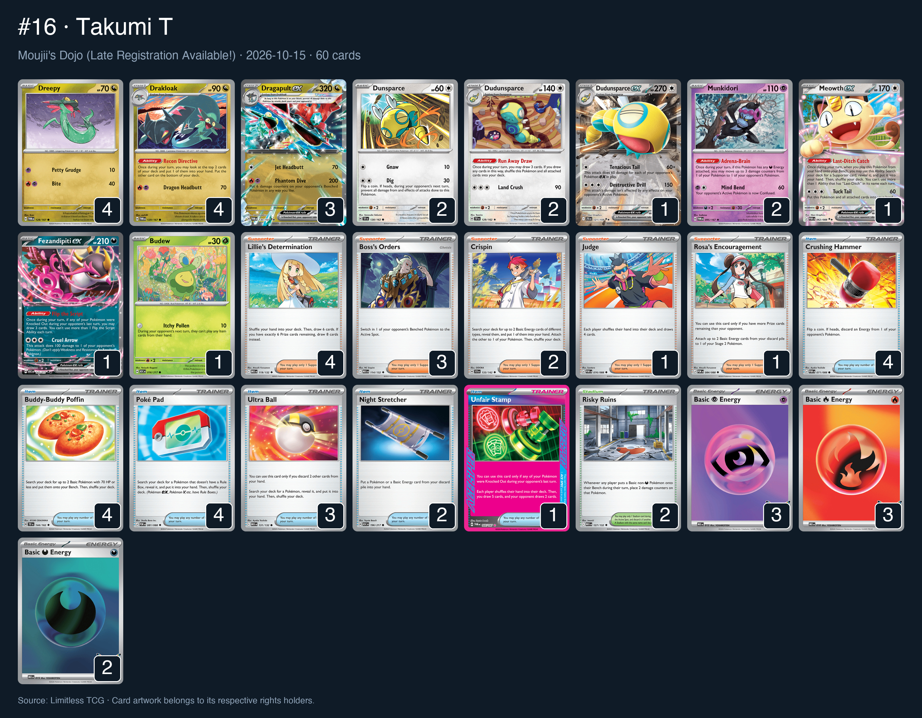 Complete 60-card deck list for rank 16, Takumi T
