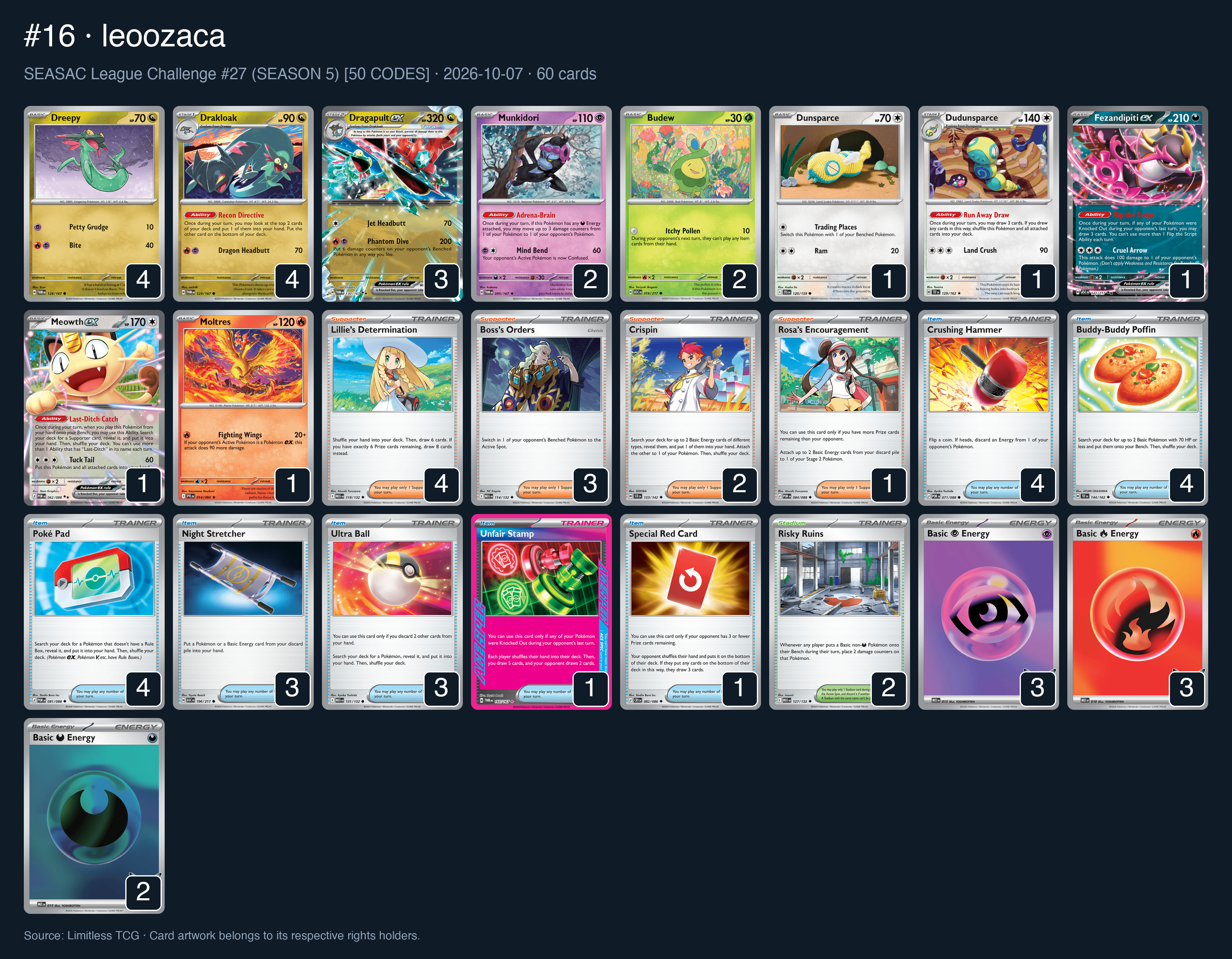 Complete 60-card deck list for rank 16, leoozaca