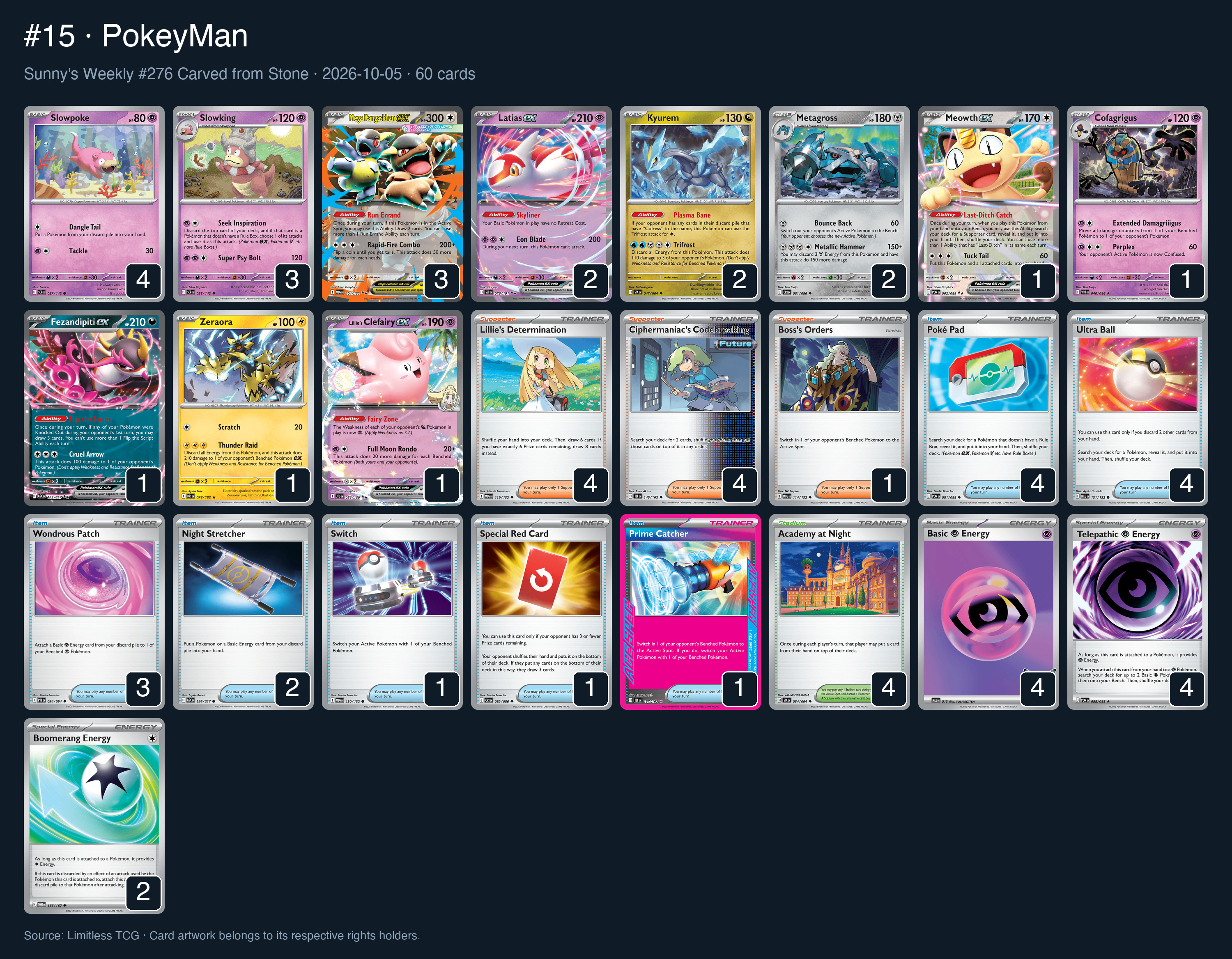 Complete 60-card deck list for rank 15, PokeyMan