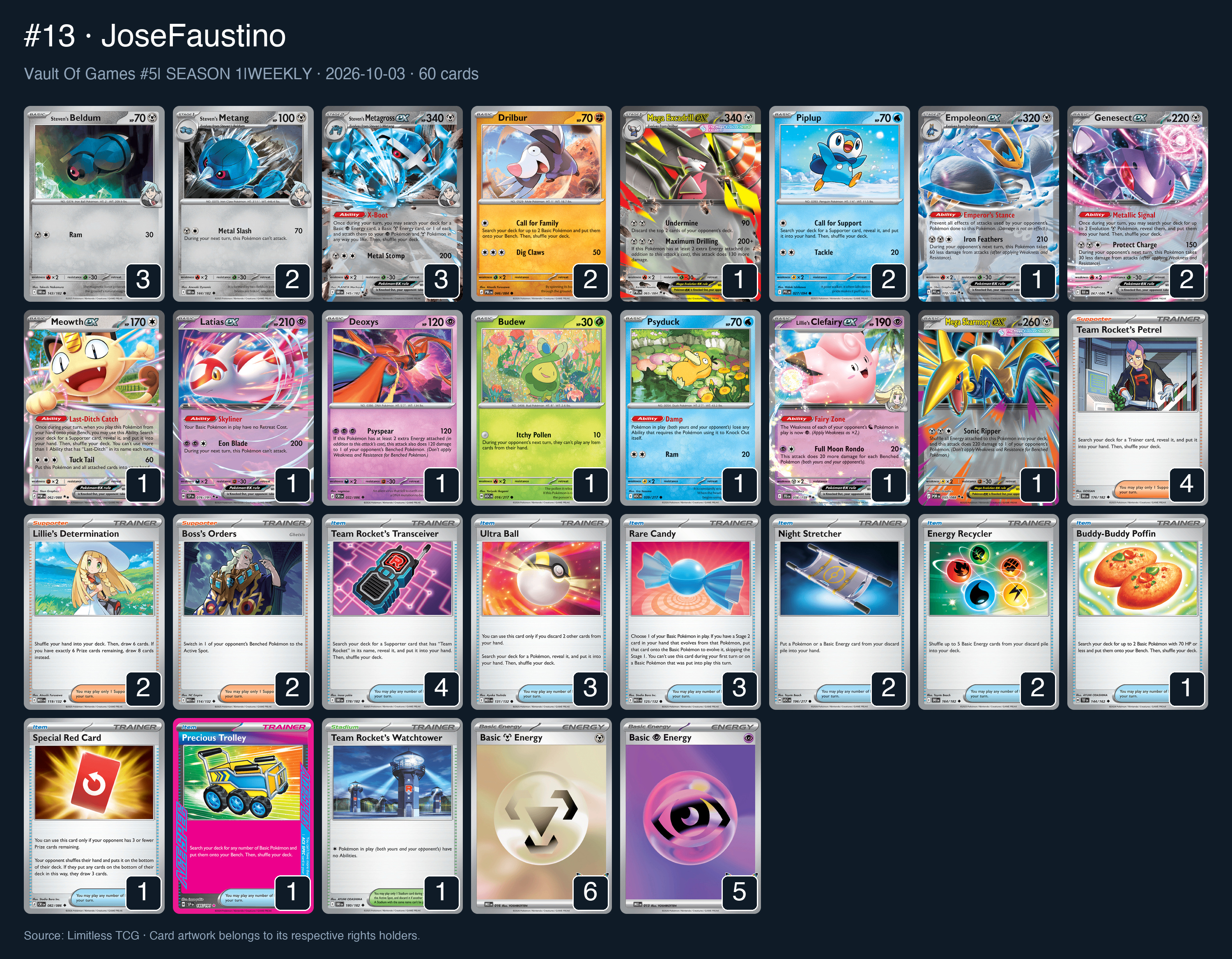 Complete 60-card deck list for rank 13, JoseFaustino