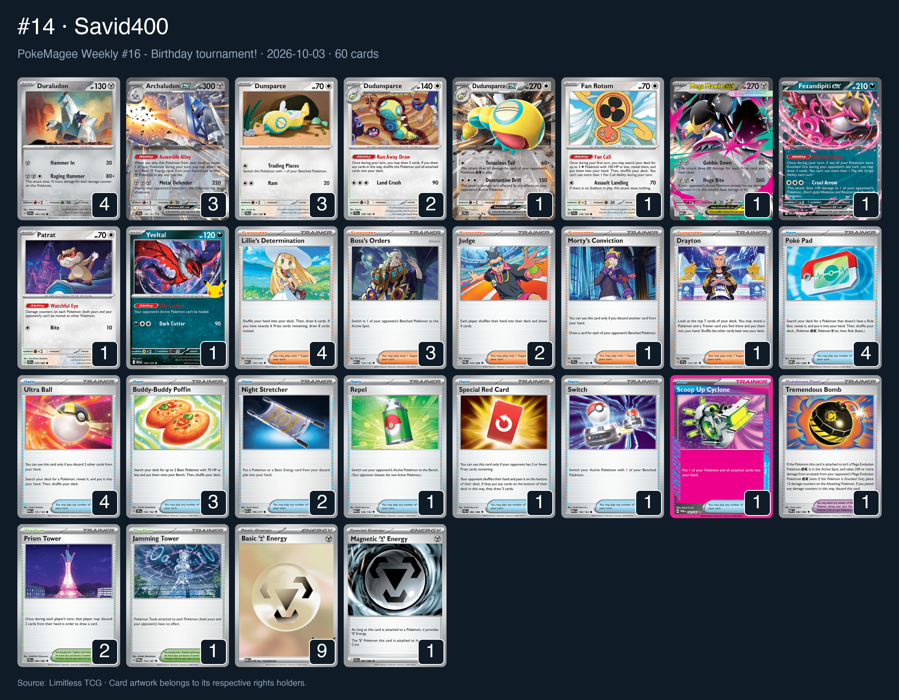 Complete 60-card deck list for rank 14, Savid400